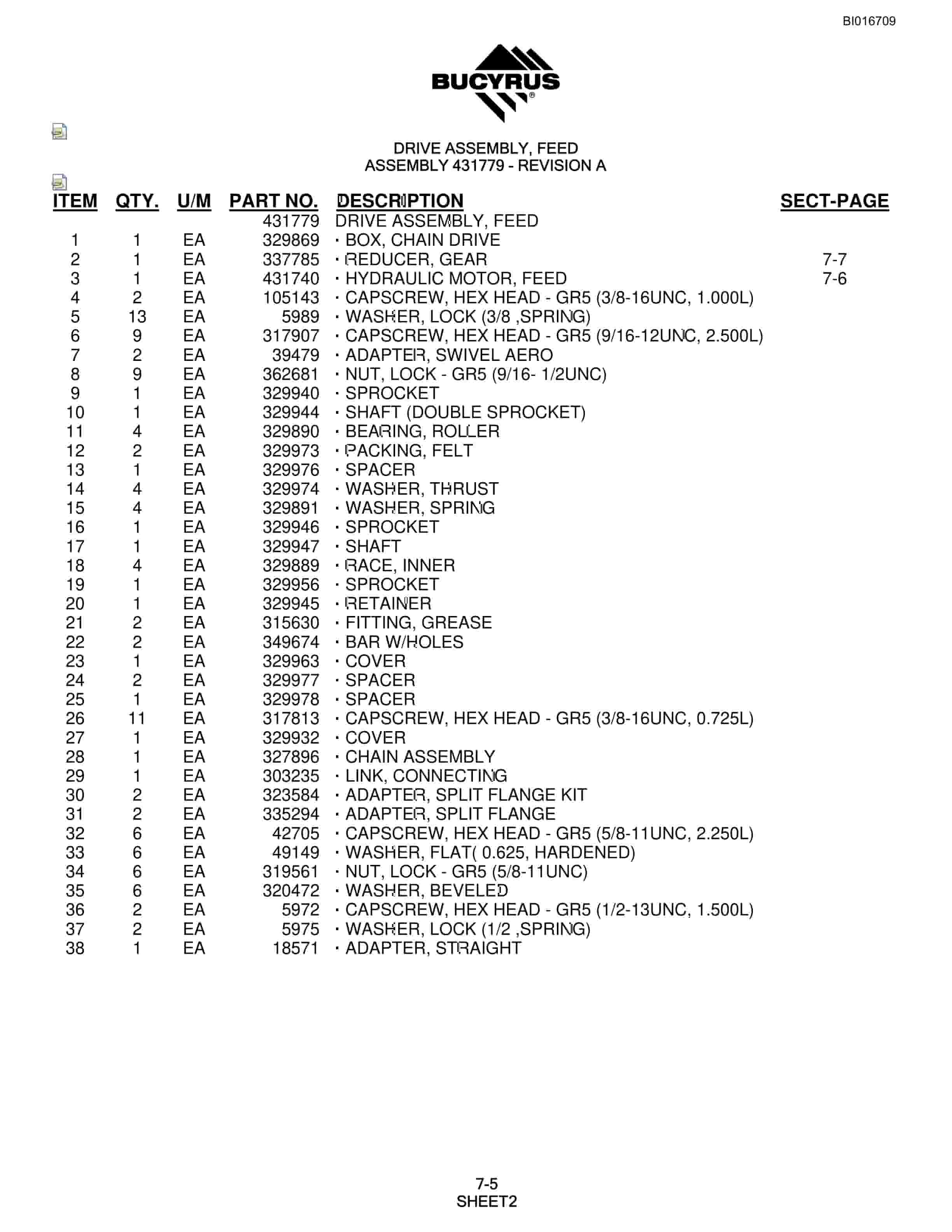 Bucyrus SCH5000 Hydraulic Track Drill Parts Manual BI016709-2