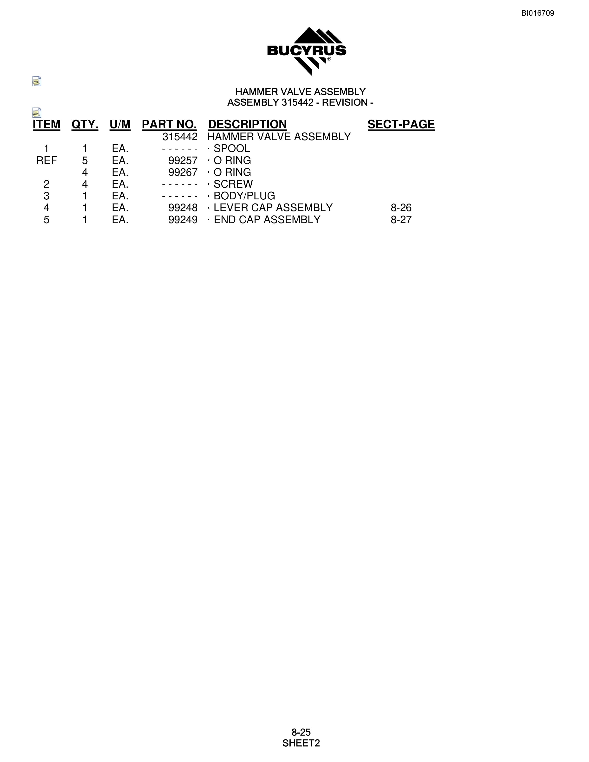 Bucyrus SCH5000 Hydraulic Track Drill Parts Manual BI016709-3