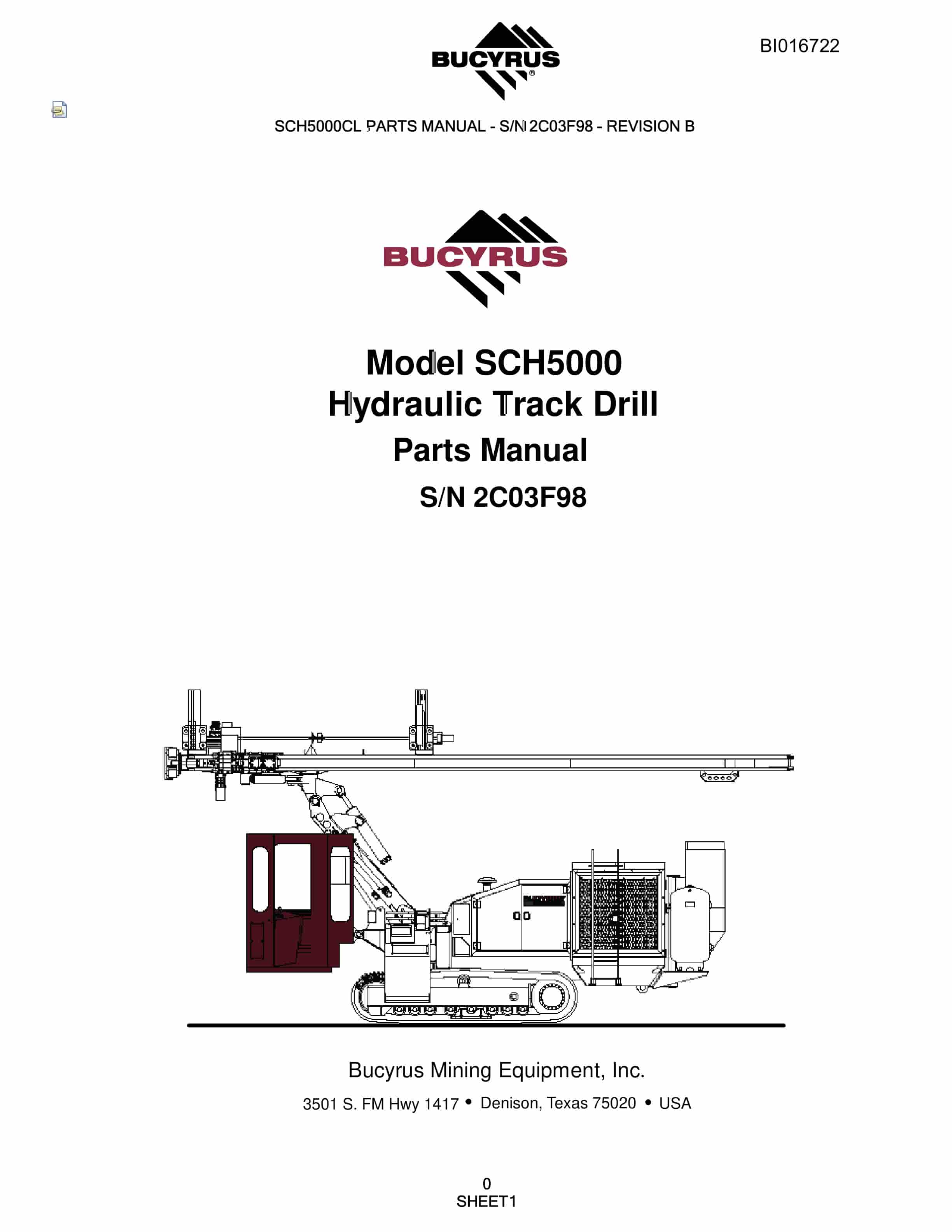 Bucyrus SCH5000 Hydraulic Track Drill Parts Manual BI016722