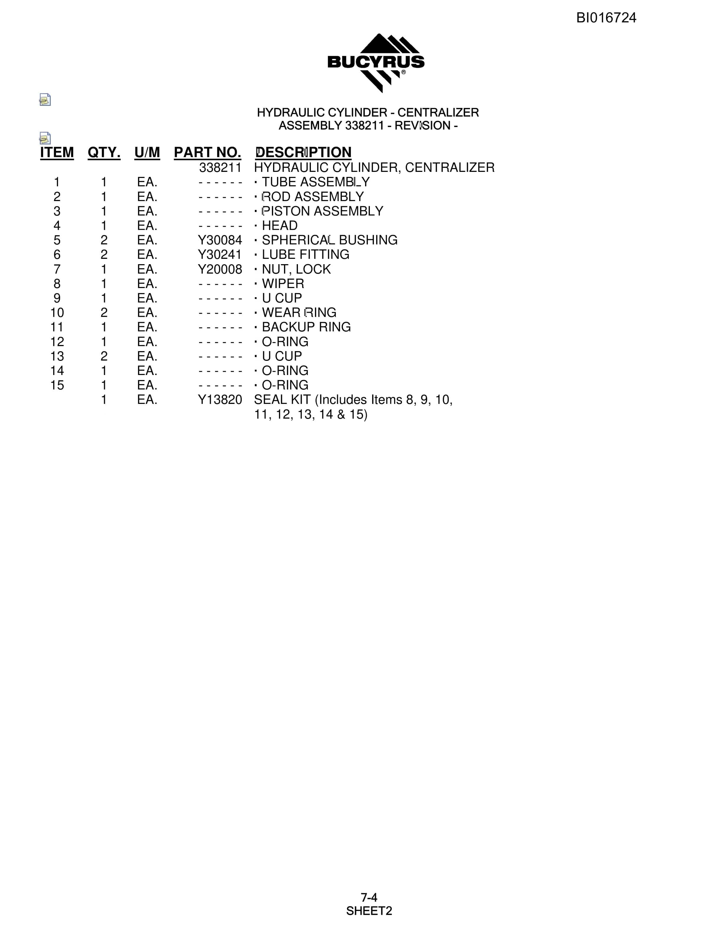 Bucyrus SCH5000 Hydraulic Track Drill Parts Manual BI016724-2