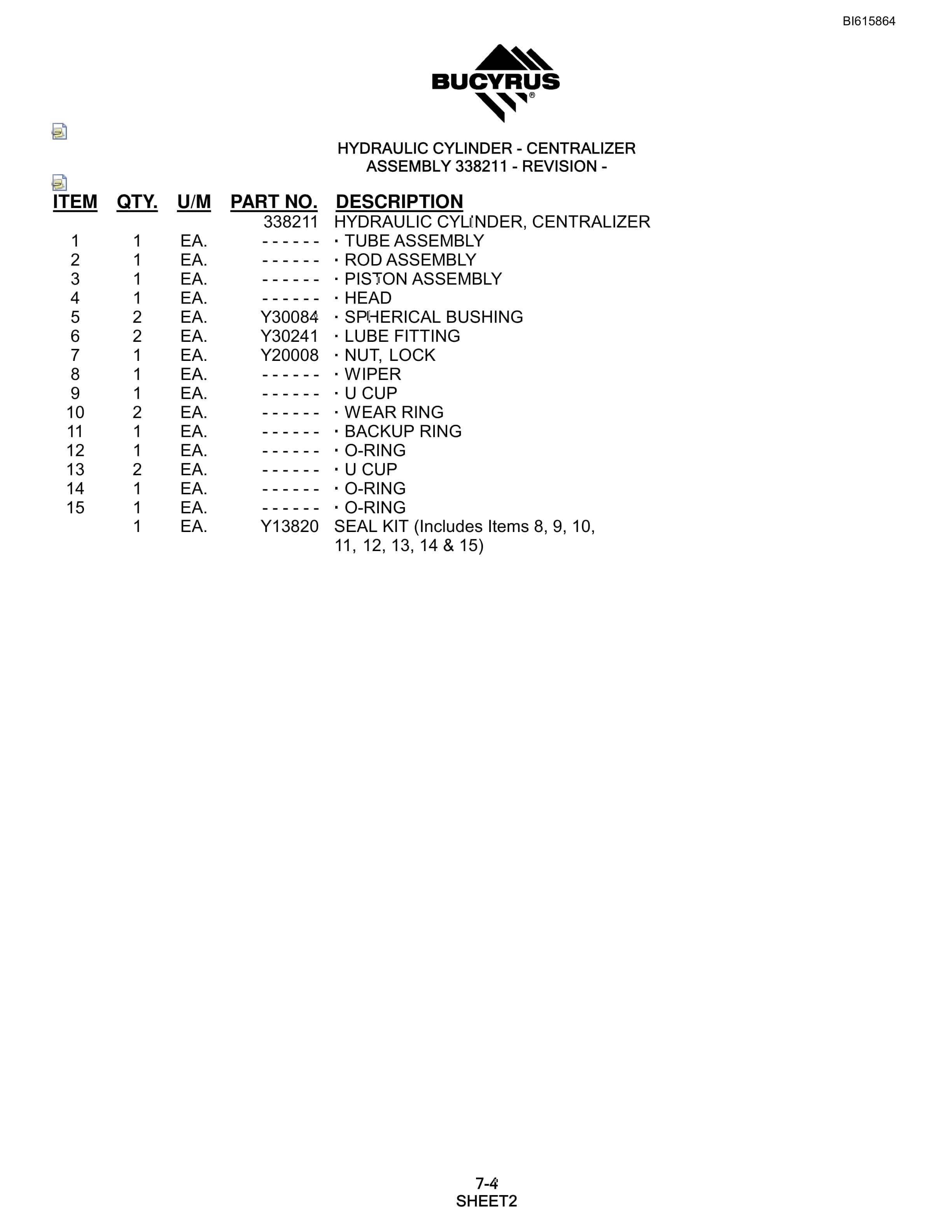 Bucyrus SCH5000 Hydraulic Track Drill Parts Manual BI615864-2