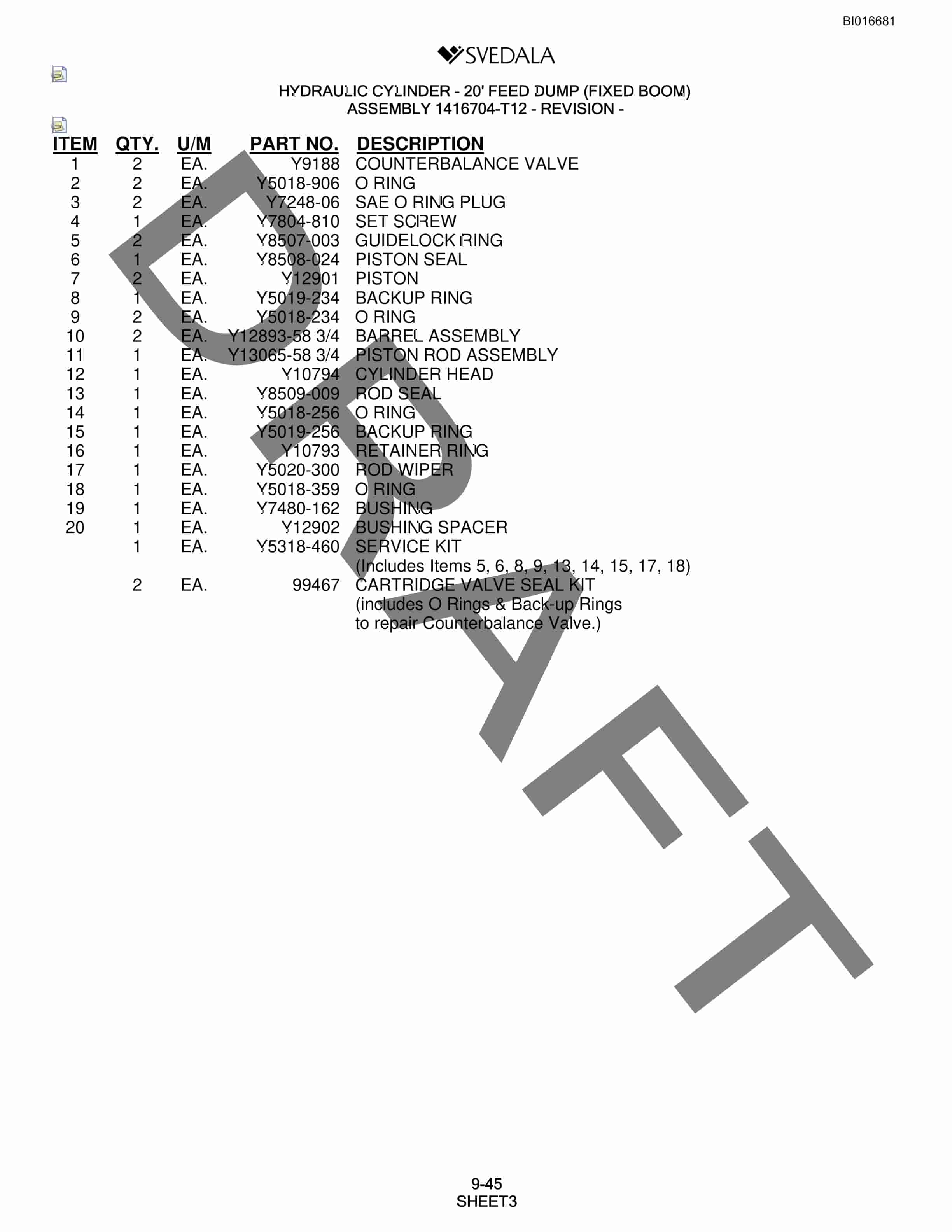 Bucyrus SCH5000 Parts Catalog BI016681-5