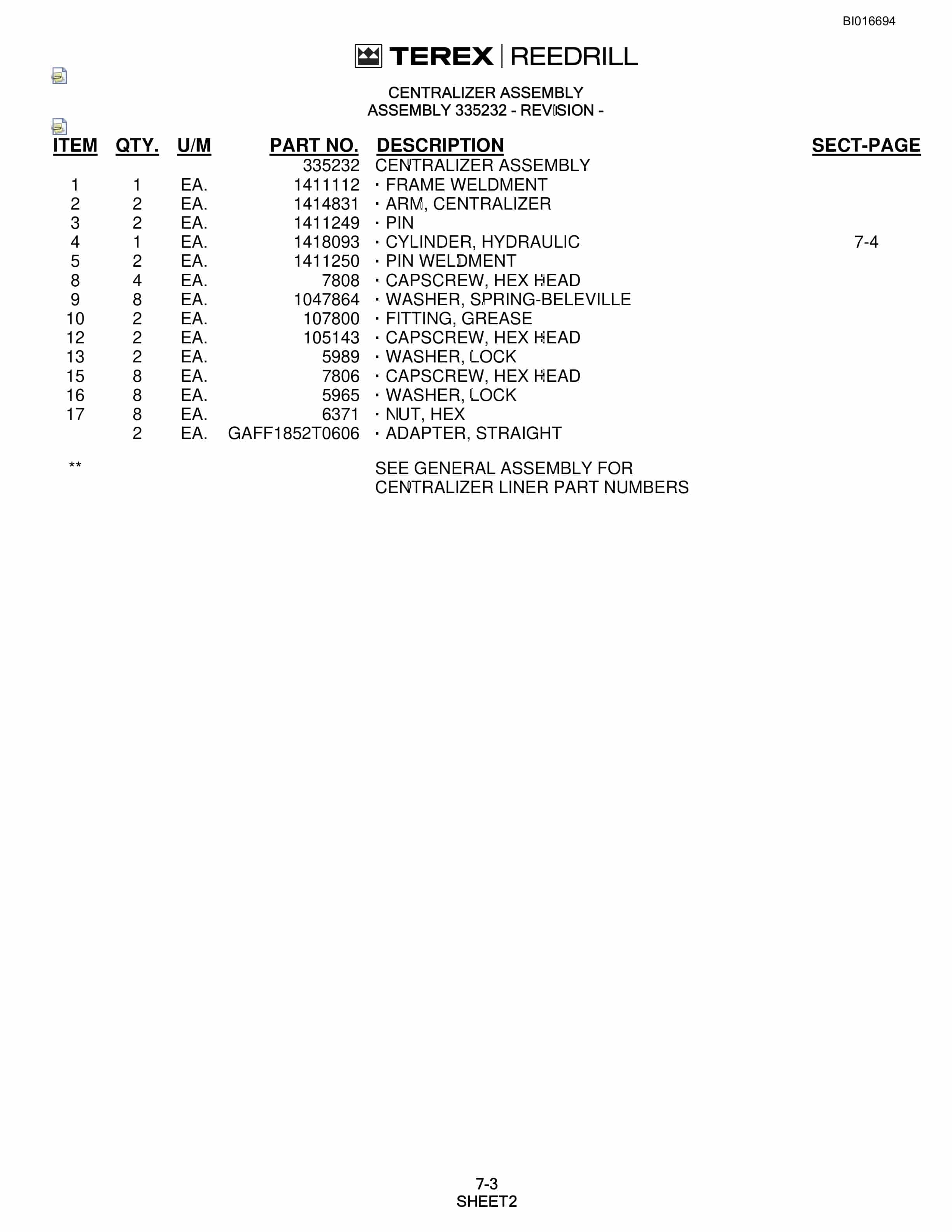 Bucyrus SCH5000 Parts Catalog BI016694-2