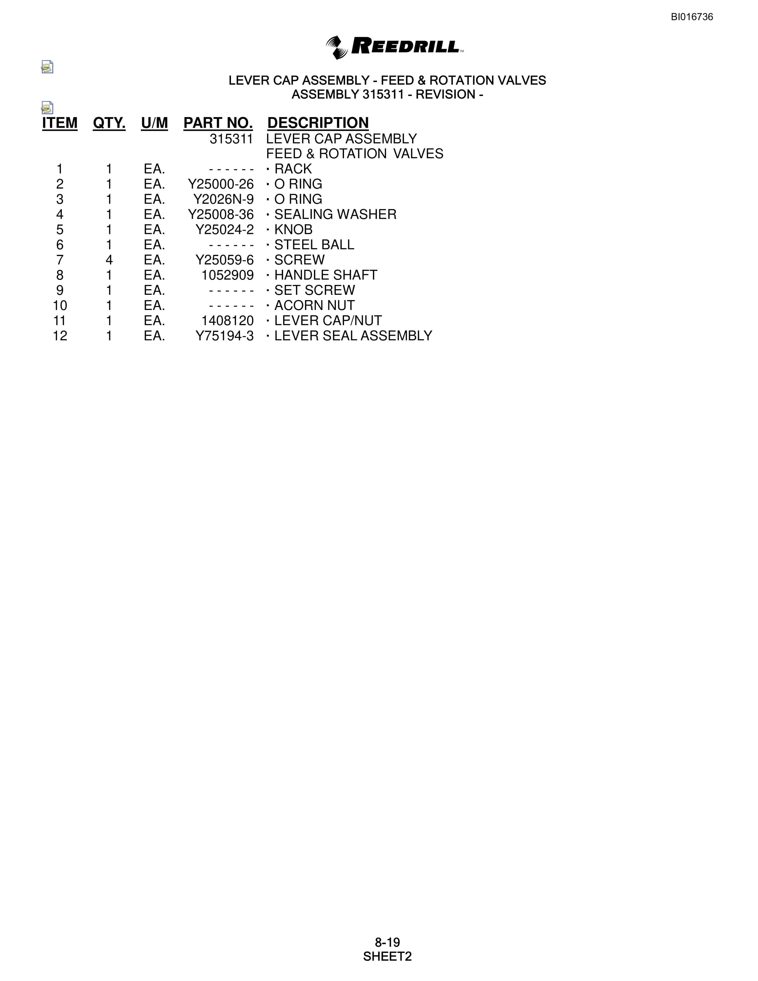 Bucyrus SCH5000 Parts Catalog BI016736-3