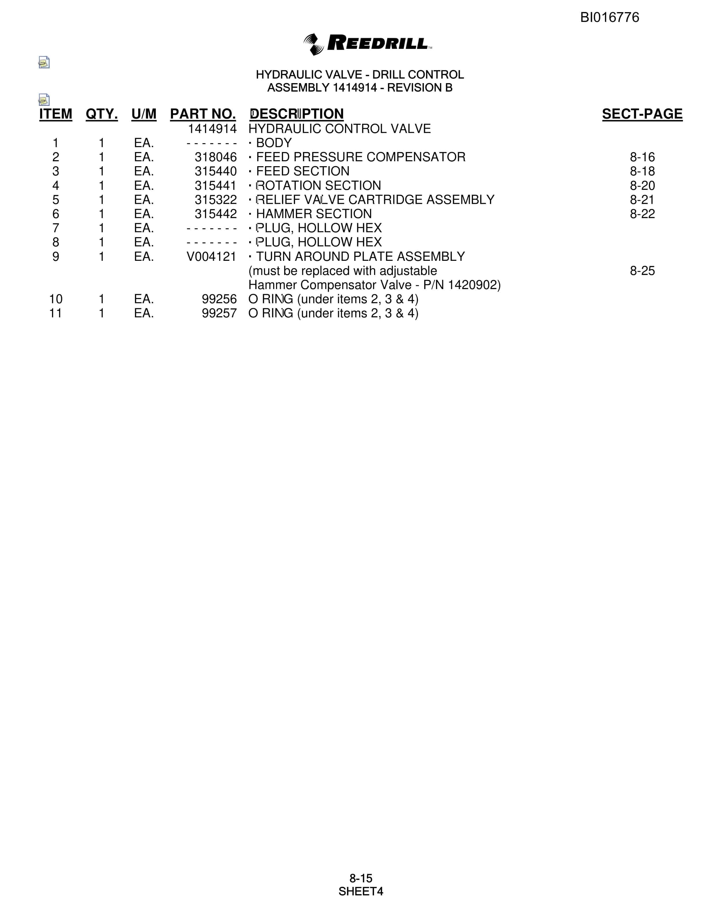 Bucyrus SCH5000 Parts Catalog BI016776-3