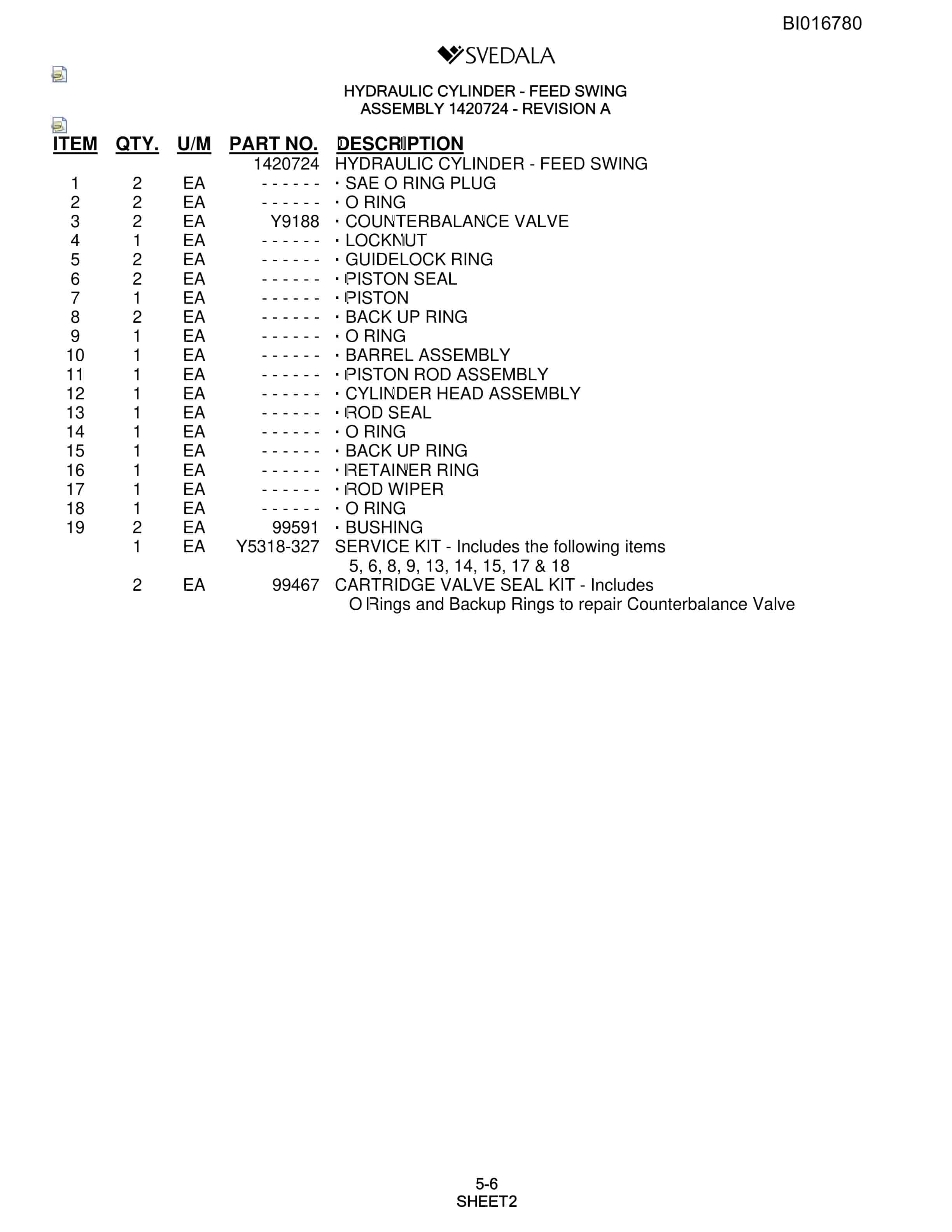 Bucyrus SCH5000 Parts Catalog BI016780-2