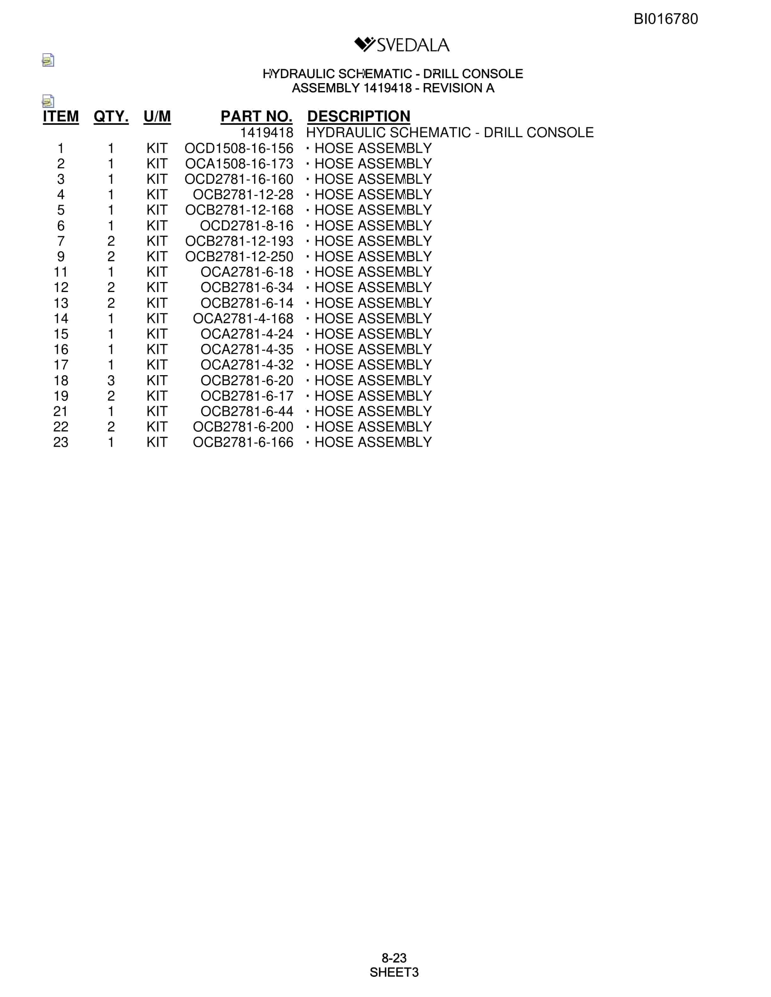 Bucyrus SCH5000 Parts Catalog BI016780-5