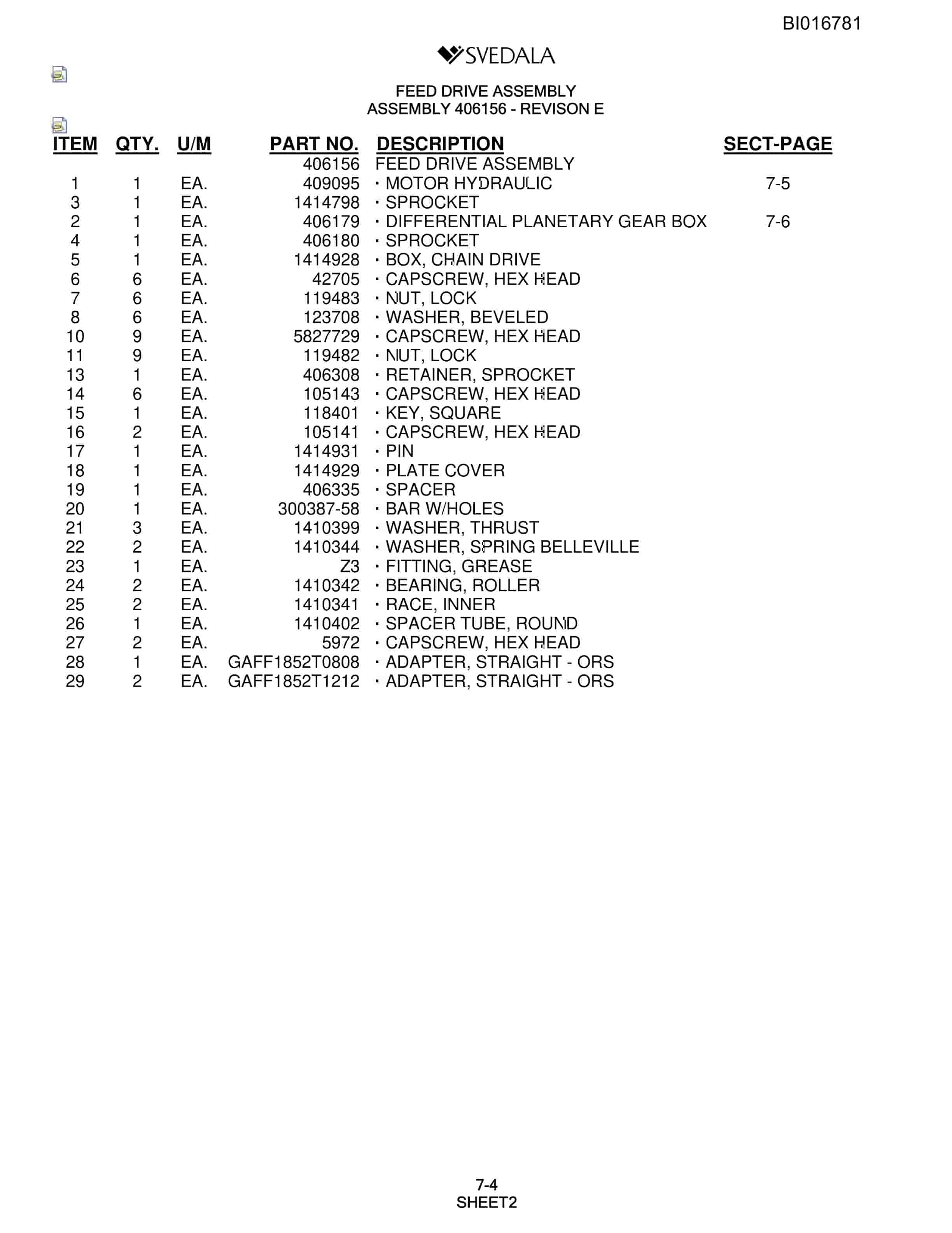 Bucyrus SCH5000 Parts Catalog BI016781-2