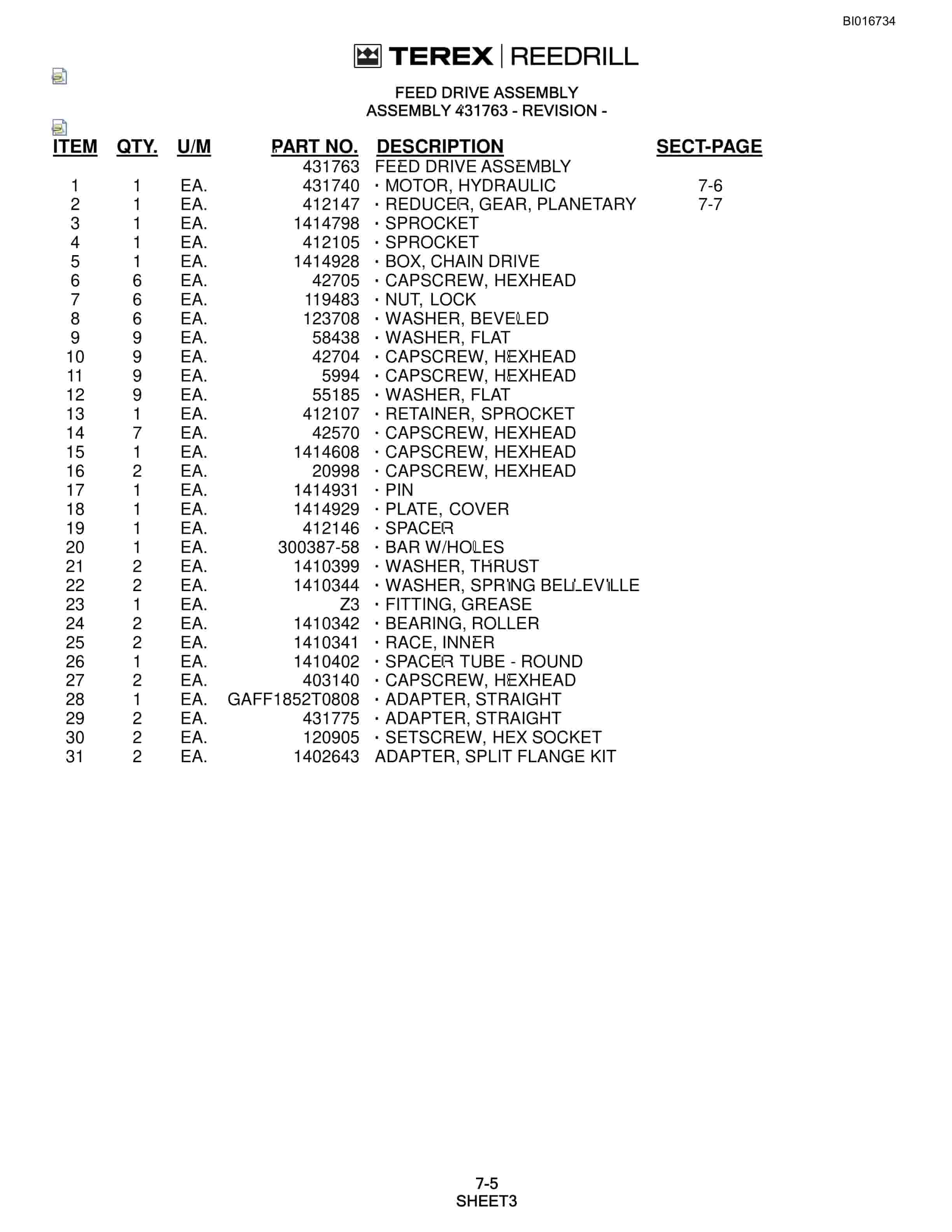 Bucyrus SCH5000C Hydraulic Track Drill Parts Catalog BI016734-2