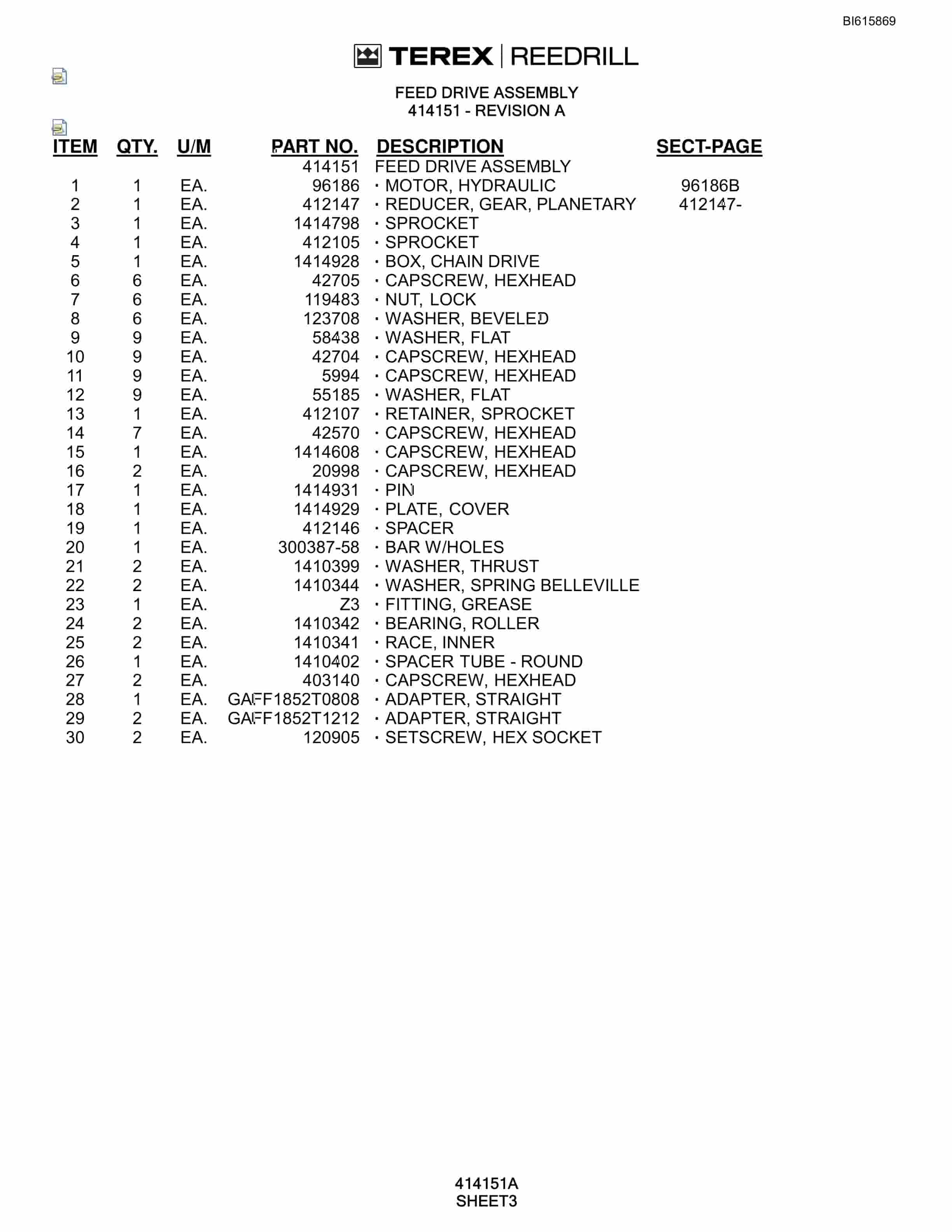 Bucyrus SCH5000CL Hydra-Trac Self Contained Hydraulic Track Drill Parts Catalog BI615869-2