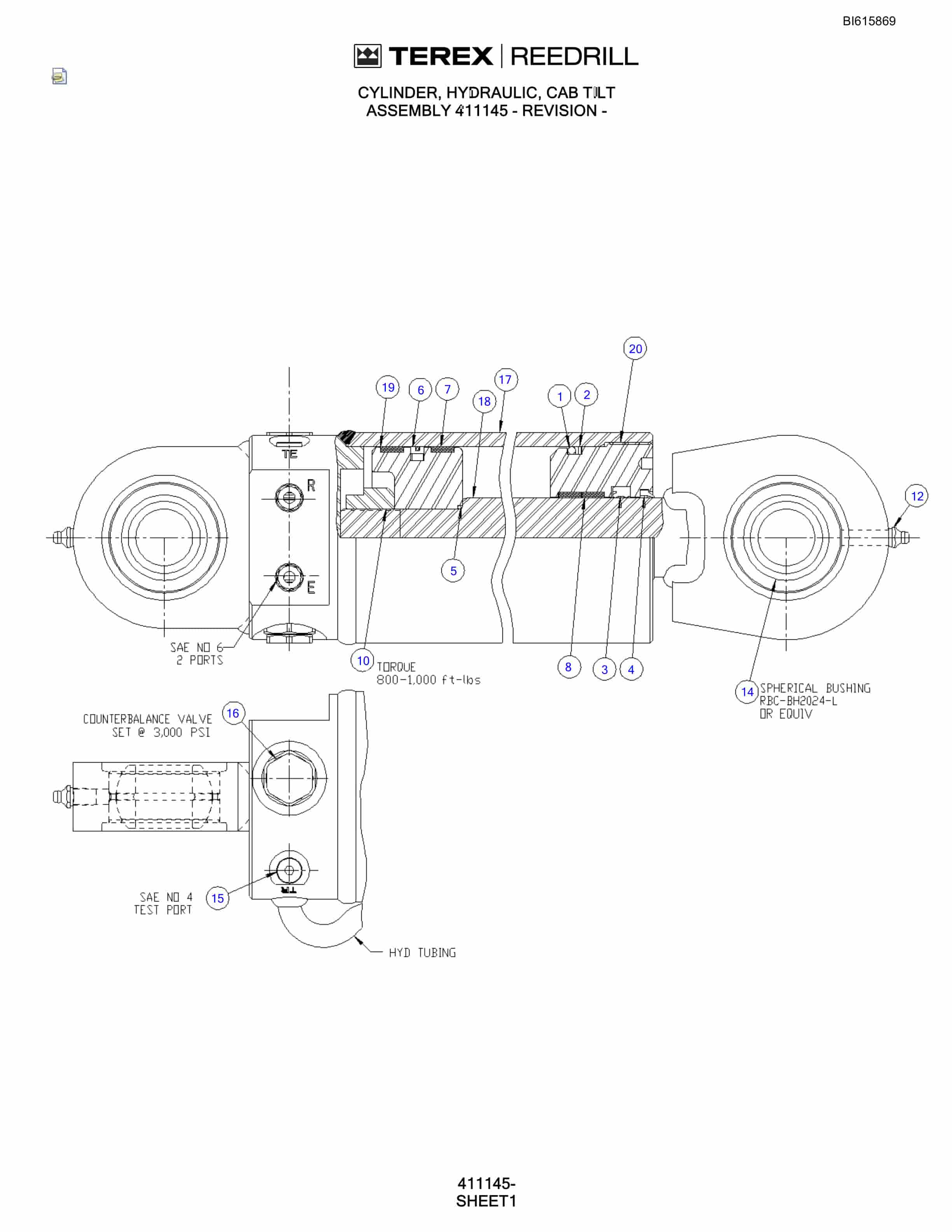 Bucyrus SCH5000CL Hydra-Trac Self Contained Hydraulic Track Drill Parts Catalog BI615869-4
