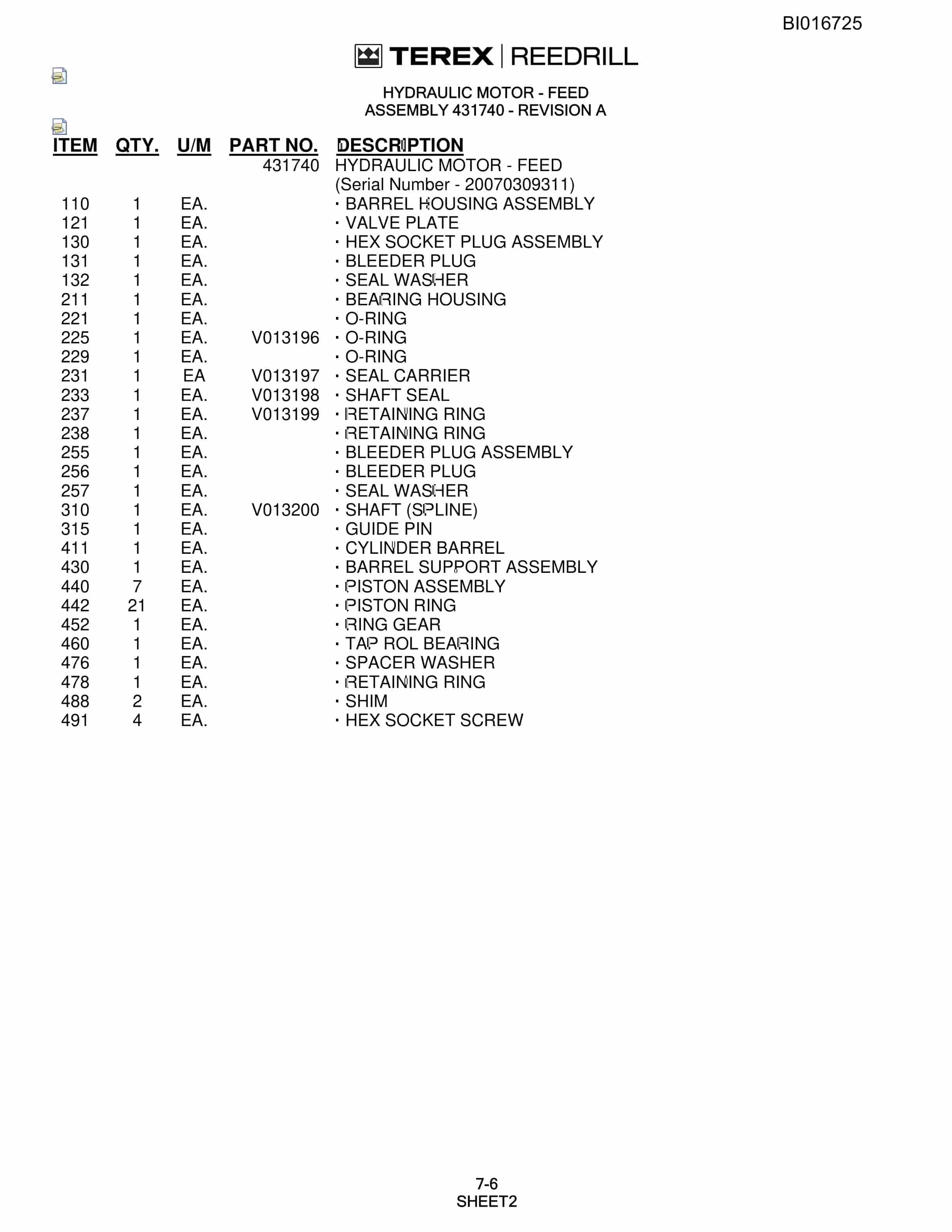 Bucyrus SCH5000CL Hydraulic Track Drill Parts Catalog BI016725-2