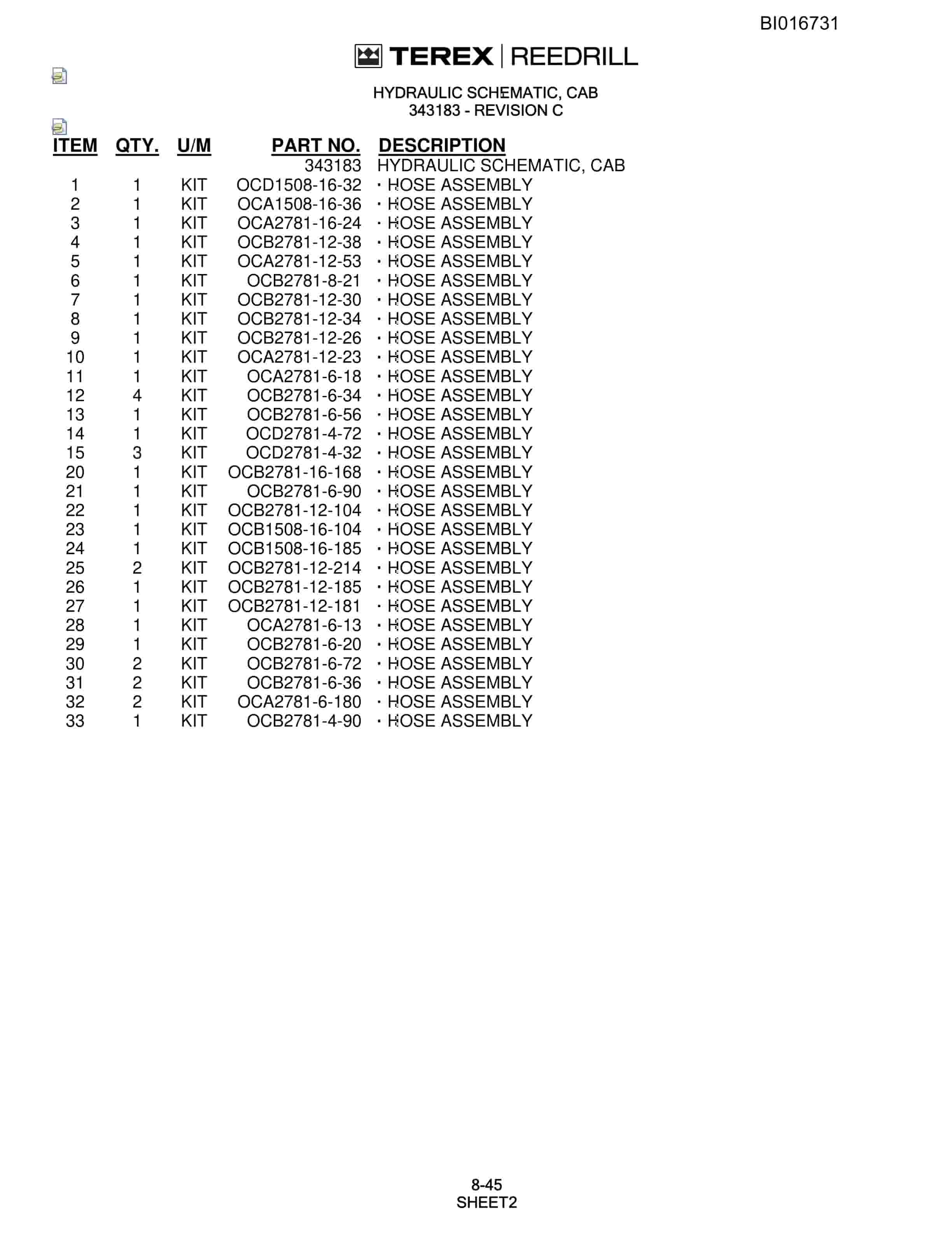 Bucyrus SCH5000CL Hydraulic Track Drill Parts Catalog BI016731-5