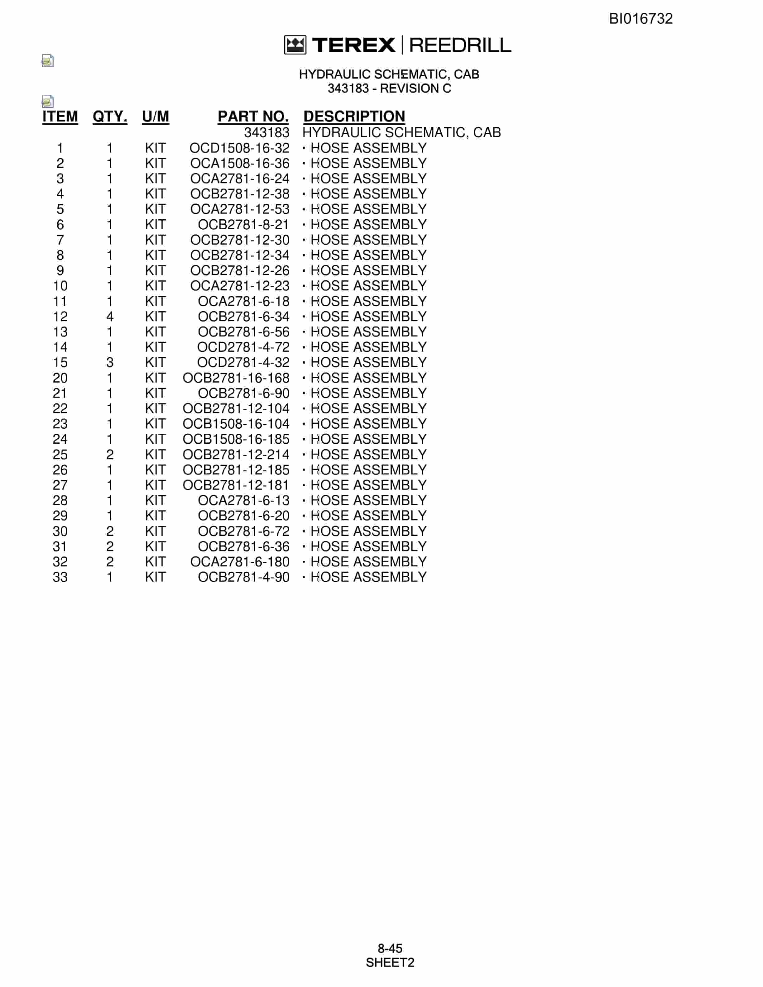 Bucyrus SCH5000CL Hydraulic Track Drill Parts Catalog BI016732-5