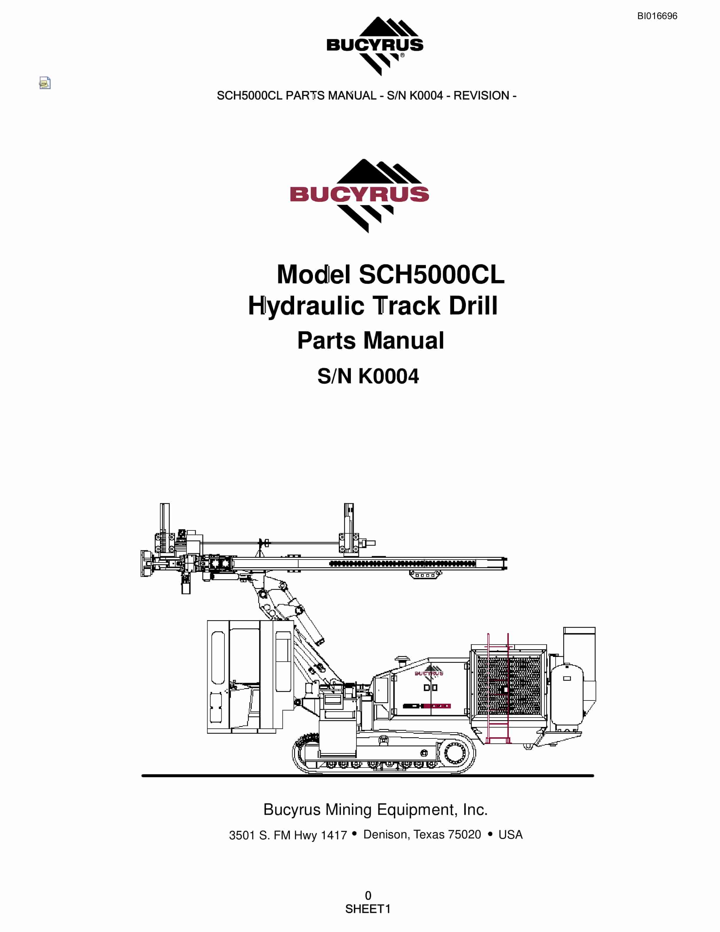 Bucyrus SCH5000CL Hydraulic Track Drill Parts Manual BI016696