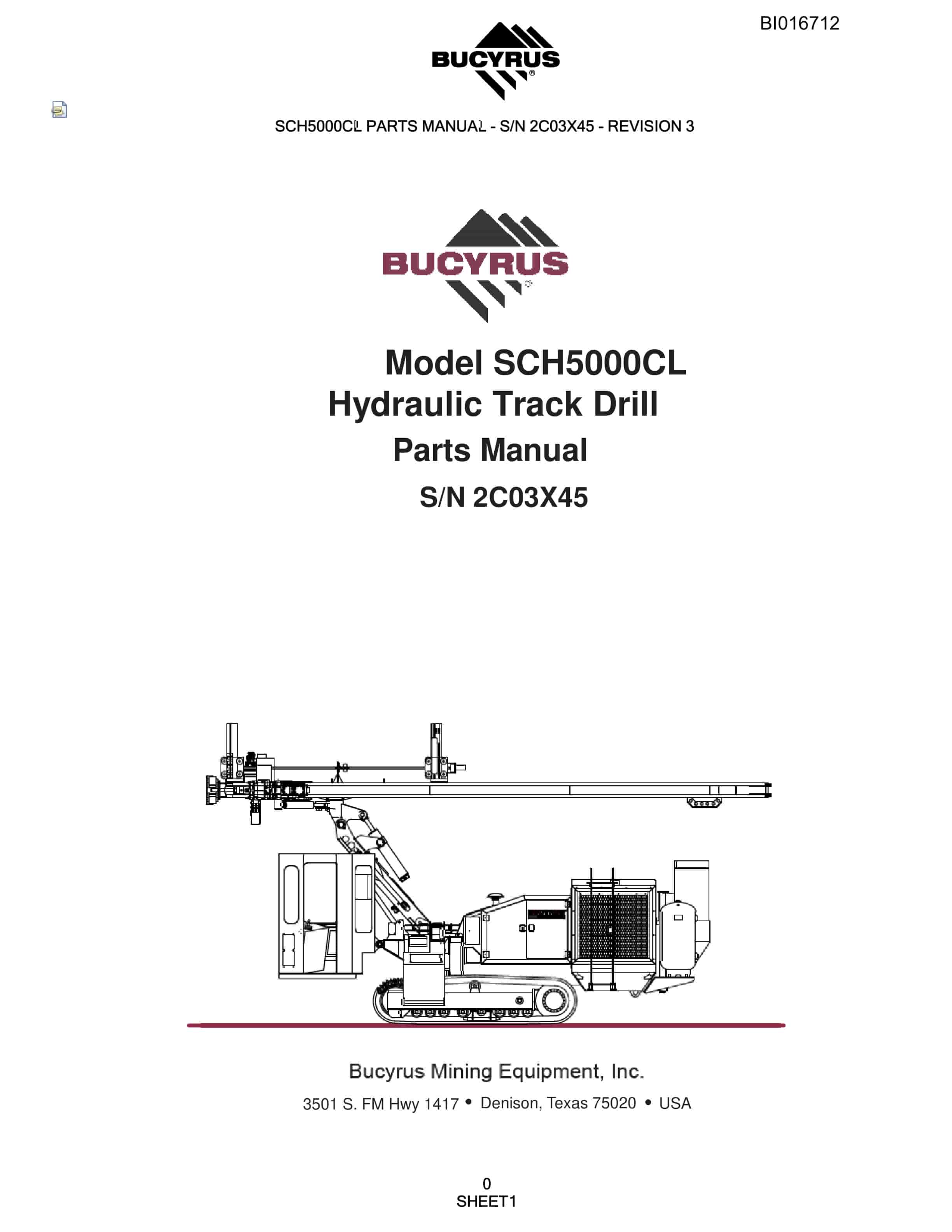 Bucyrus SCH5000CL Hydraulic Track Drill Parts Manual BI016712
