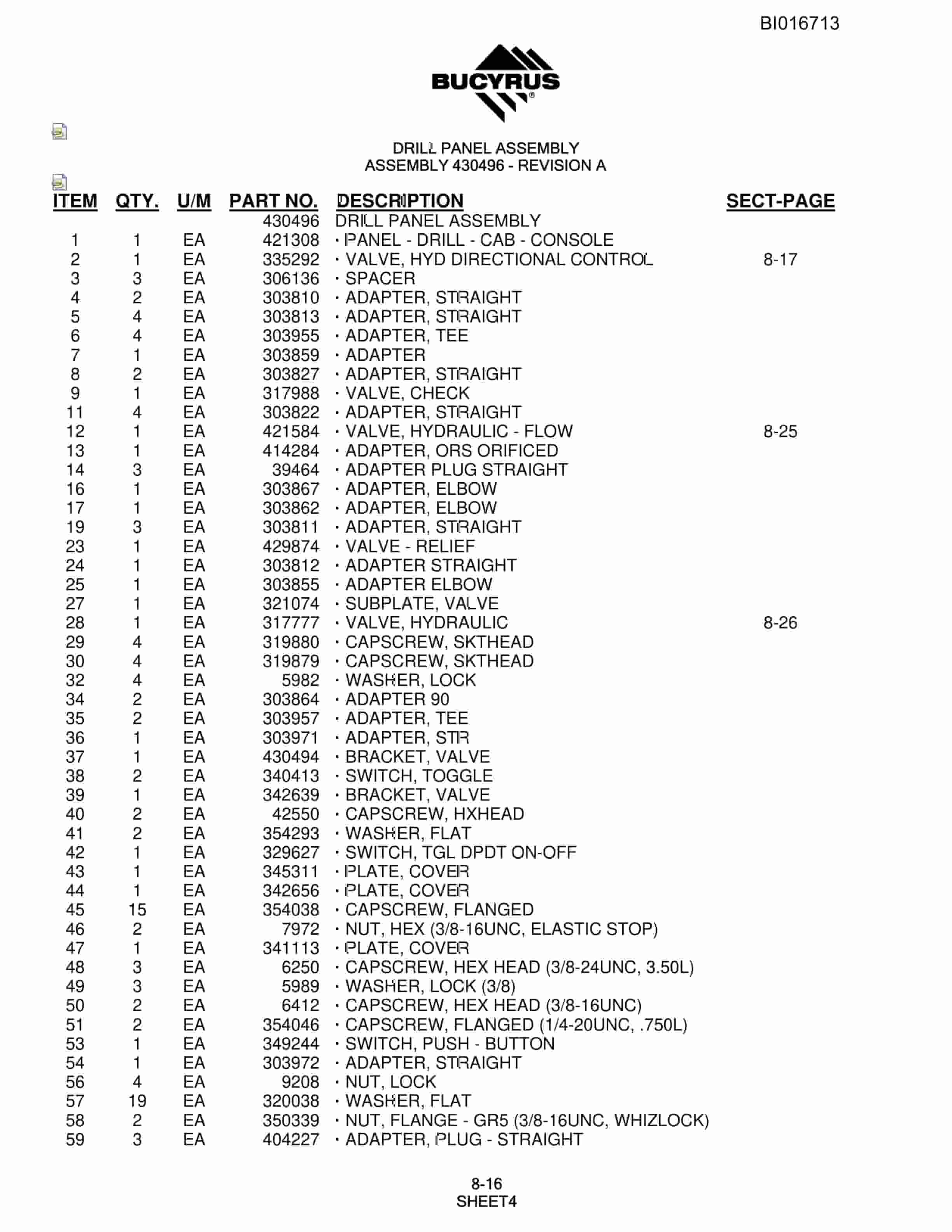 Bucyrus SCH5000CL Hydraulic Track Drill Parts Manual BI016713-3