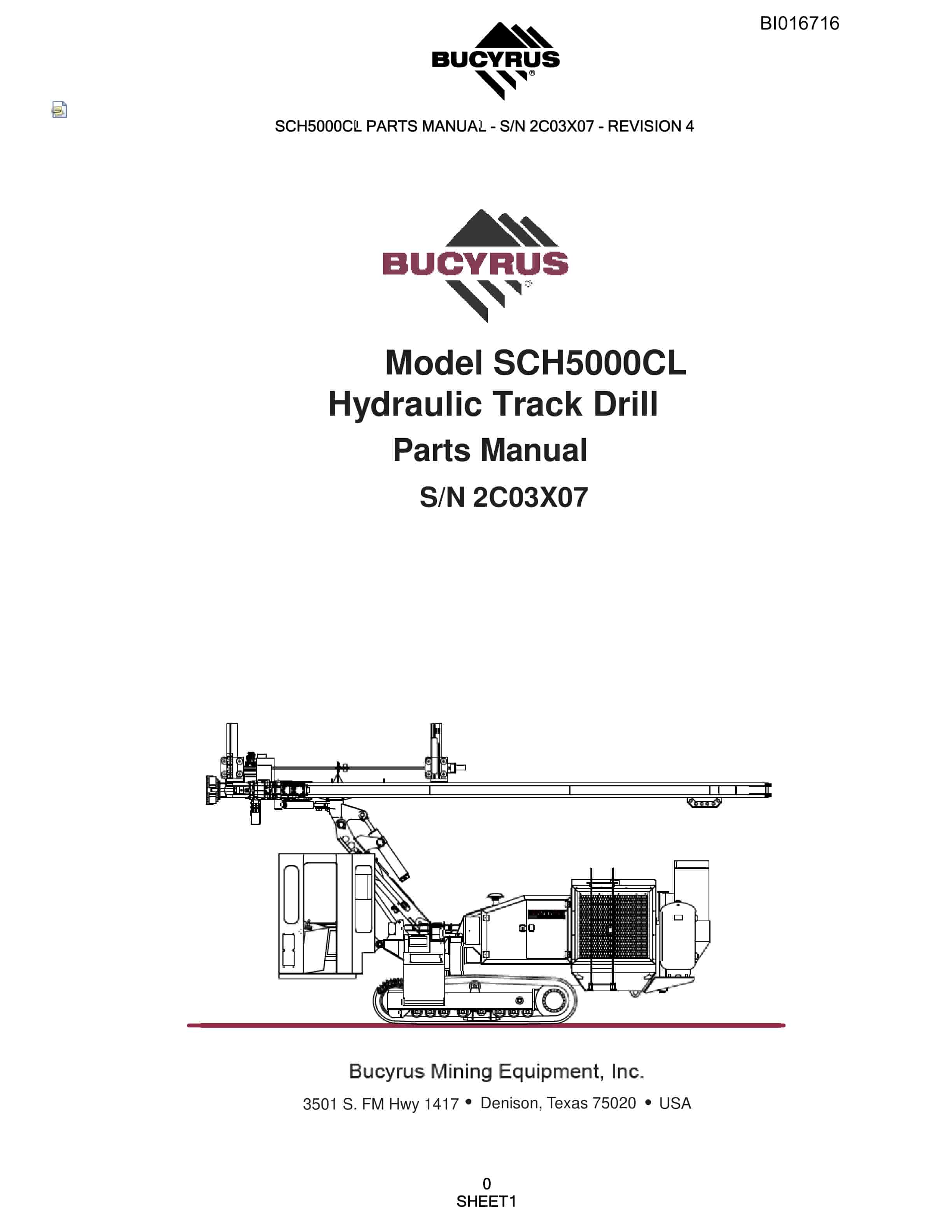 Bucyrus SCH5000CL Hydraulic Track Drill Parts Manual BI016716
