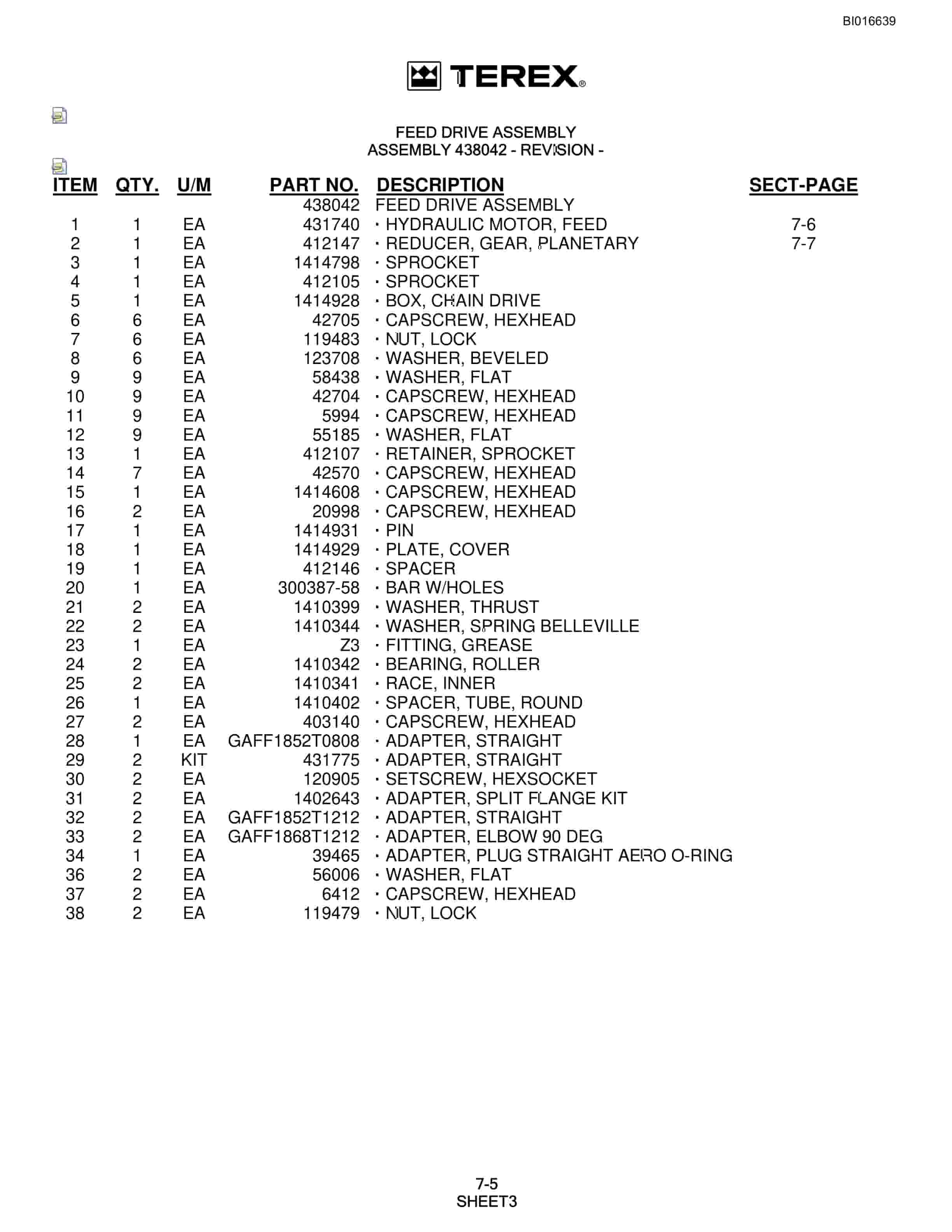 Bucyrus SCH5000CL Parts Catalog BI016639-2