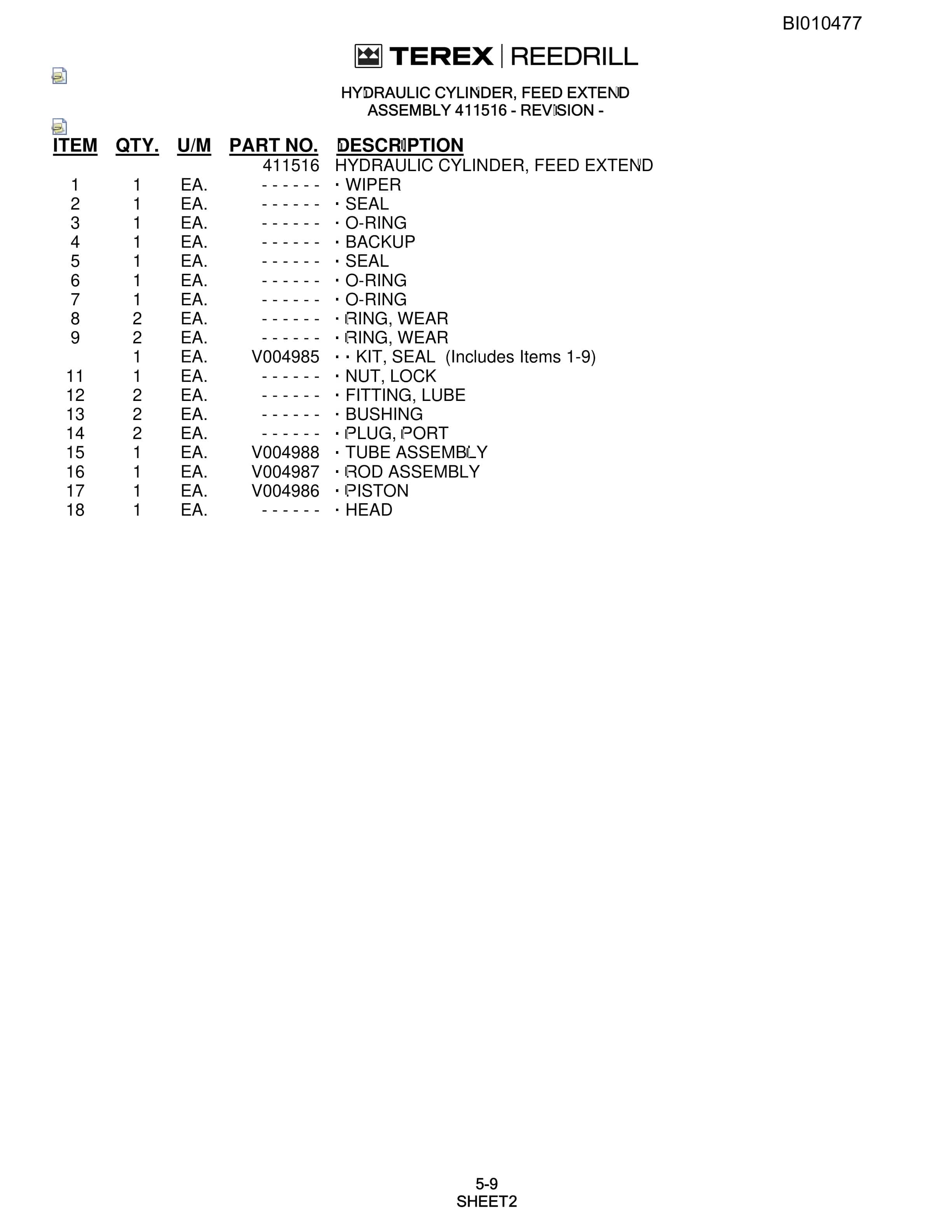 Bucyrus SD250 Parts Catalog BI010477-3