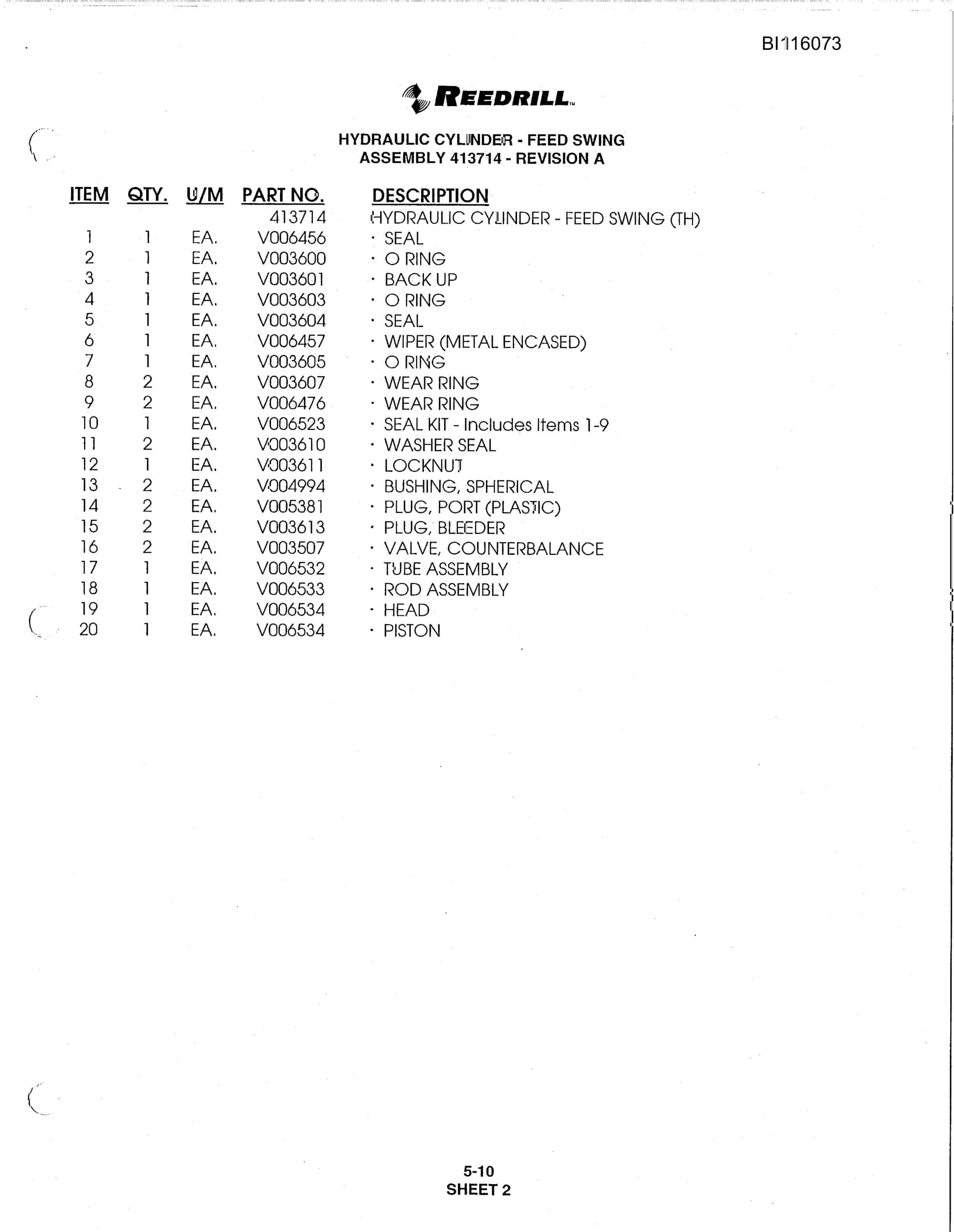 Bucyrus SD250C Track Drill Parts Catalog BI116073-2