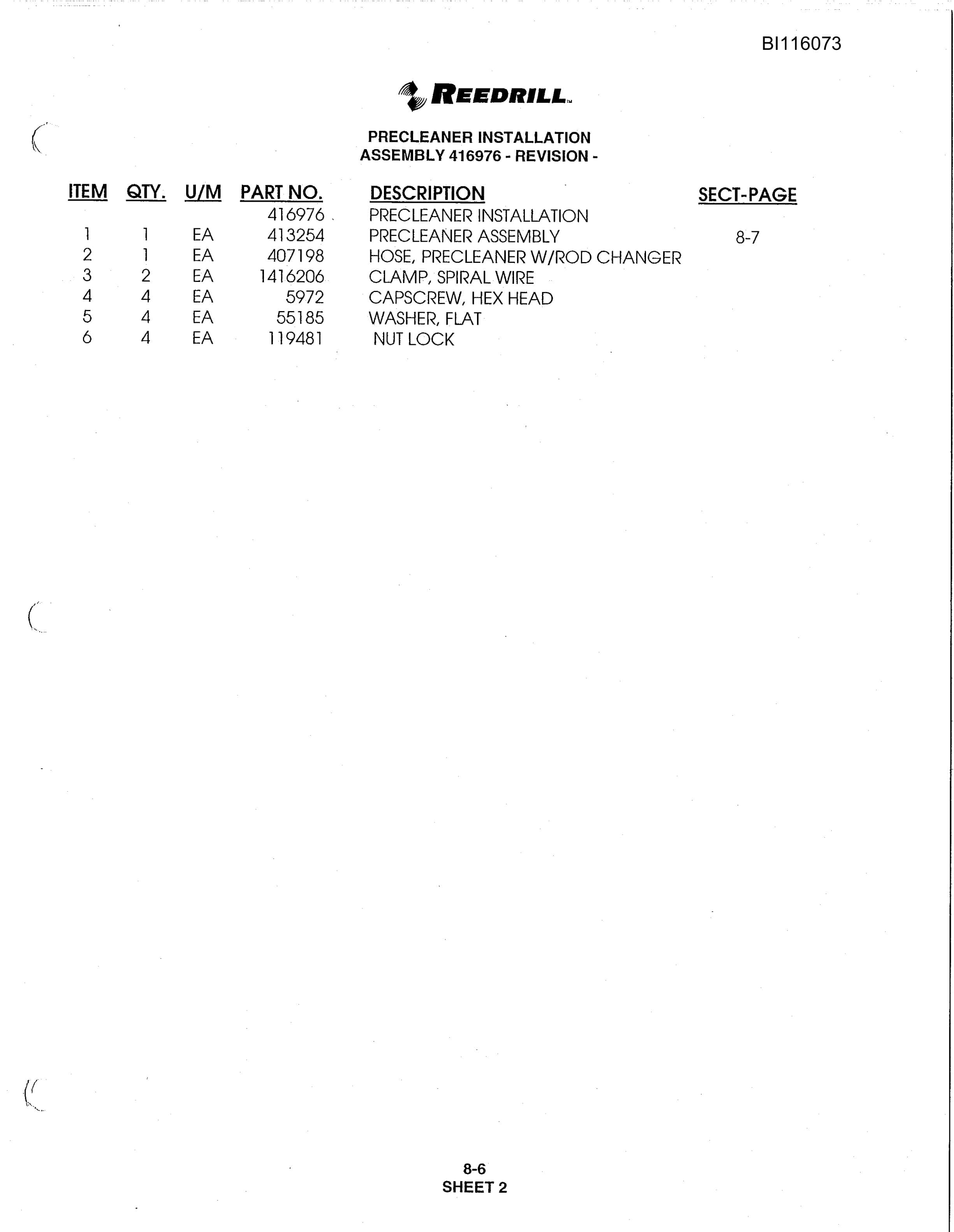 Bucyrus SD250C Track Drill Parts Catalog BI116073-3