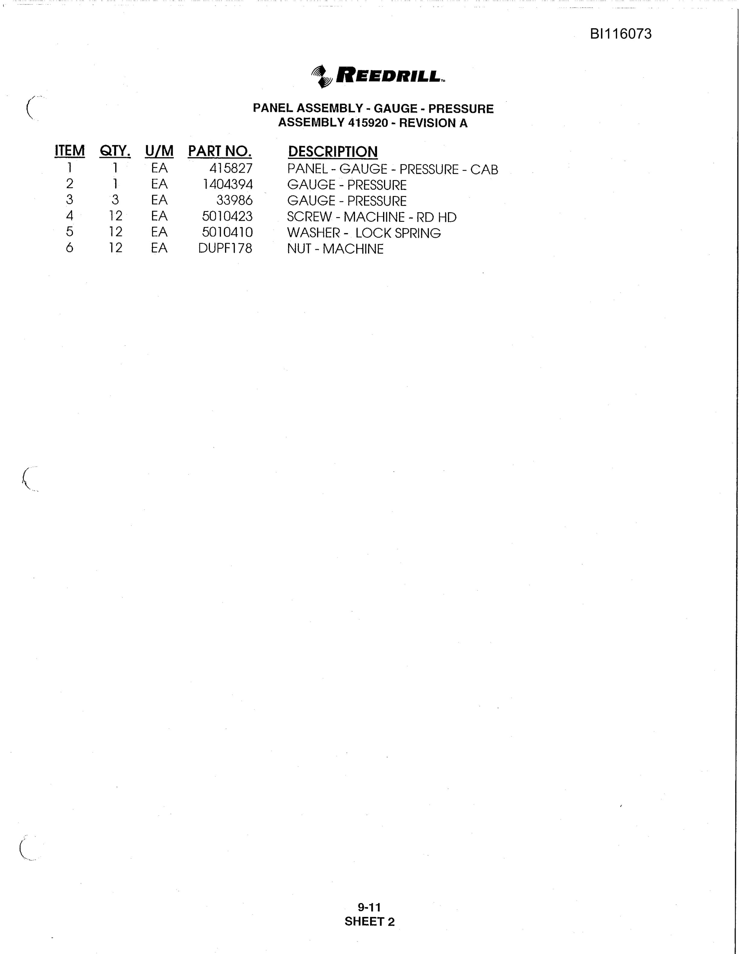Bucyrus SD250C Track Drill Parts Catalog BI116073-4