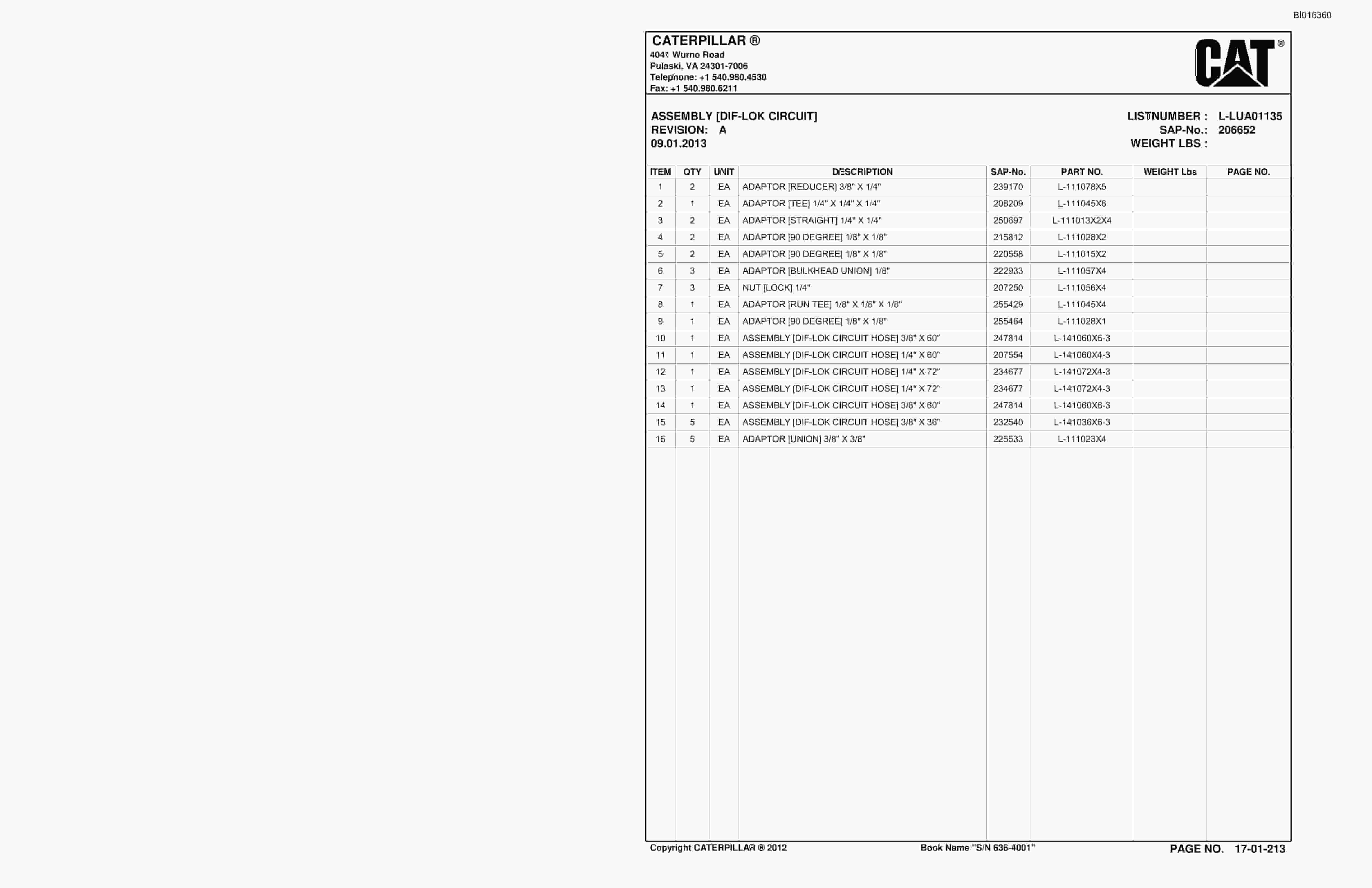 Bucyrus SH630 Roof Support Carrier Parts Catalog BI016360-4