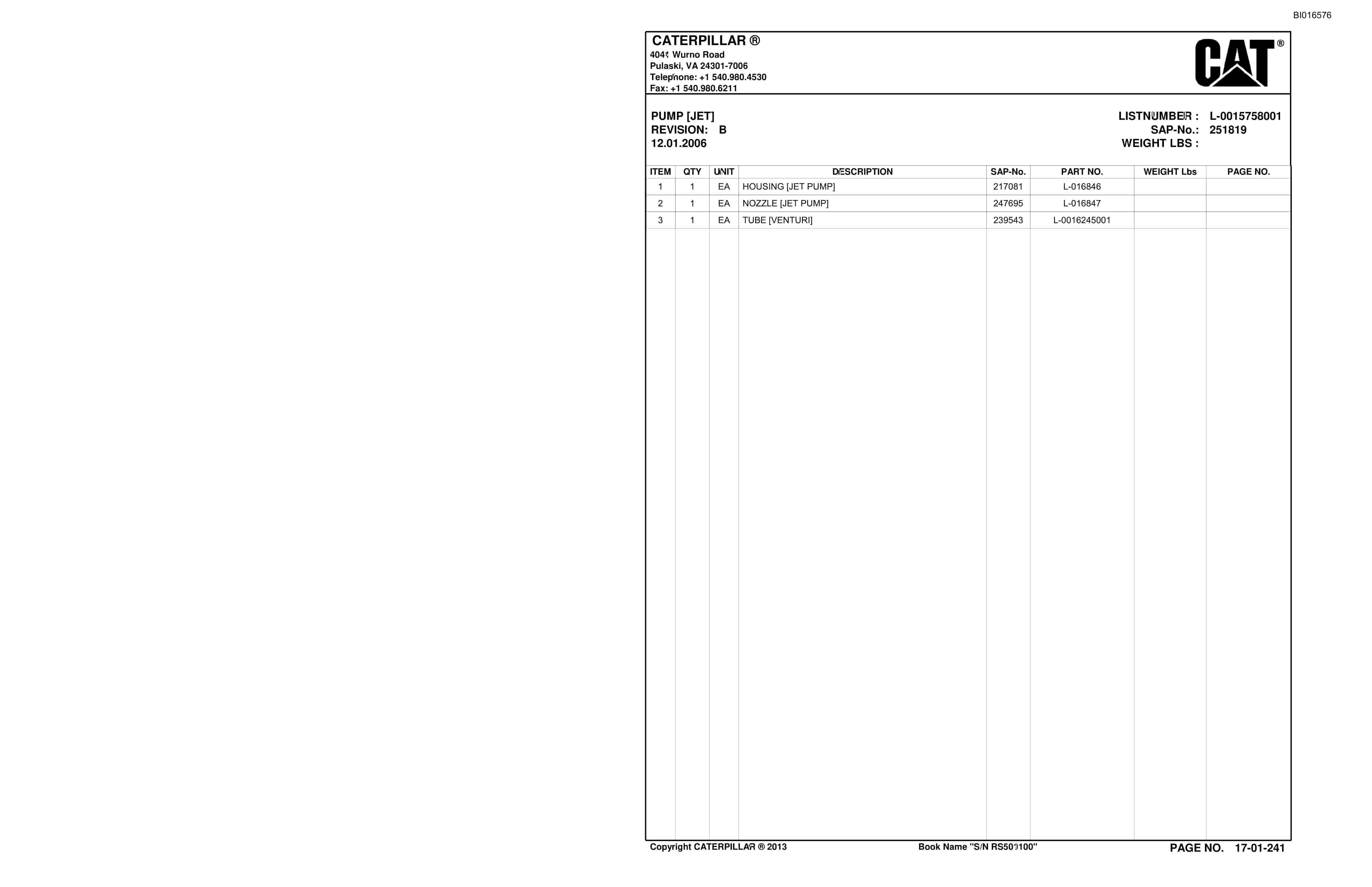 Bucyrus SH650 D Roof Support Carrier Parts Catalog BI016576-3