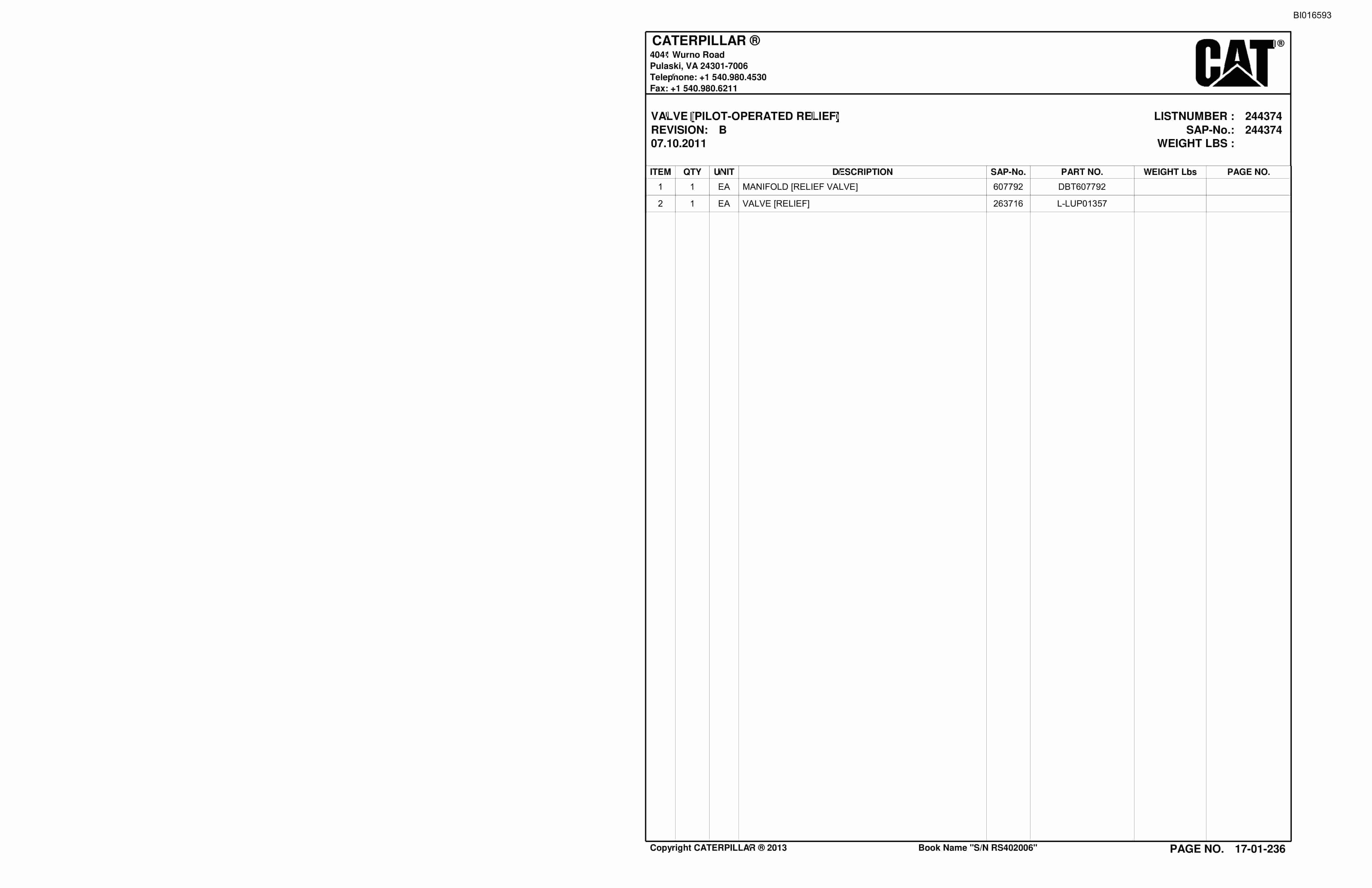 Bucyrus SH650 Roof Support Carrier Parts Catalog BI016593-4