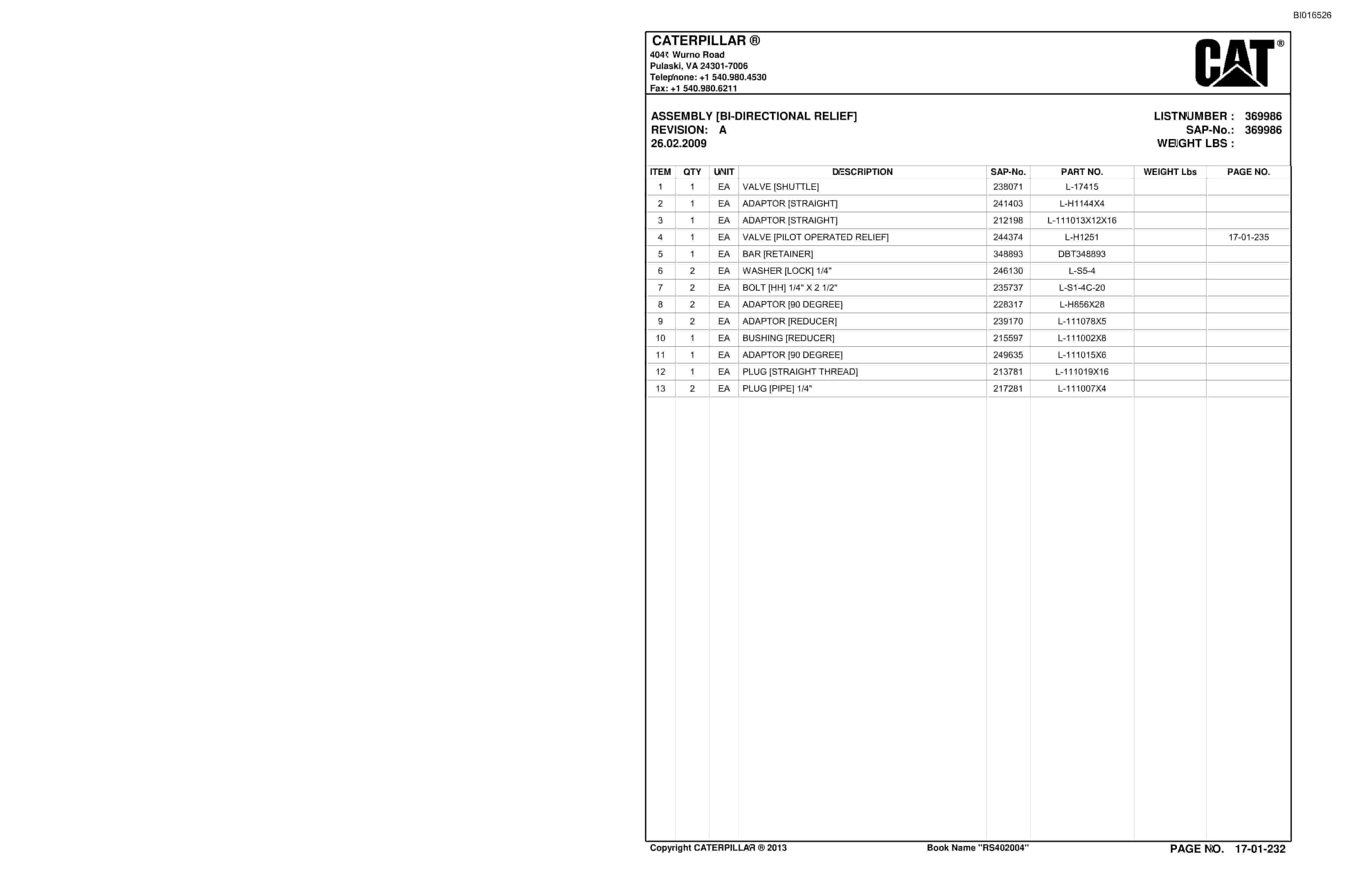 Bucyrus SH650 VHD Roof Support Carrier Parts Catalog BI016526-3
