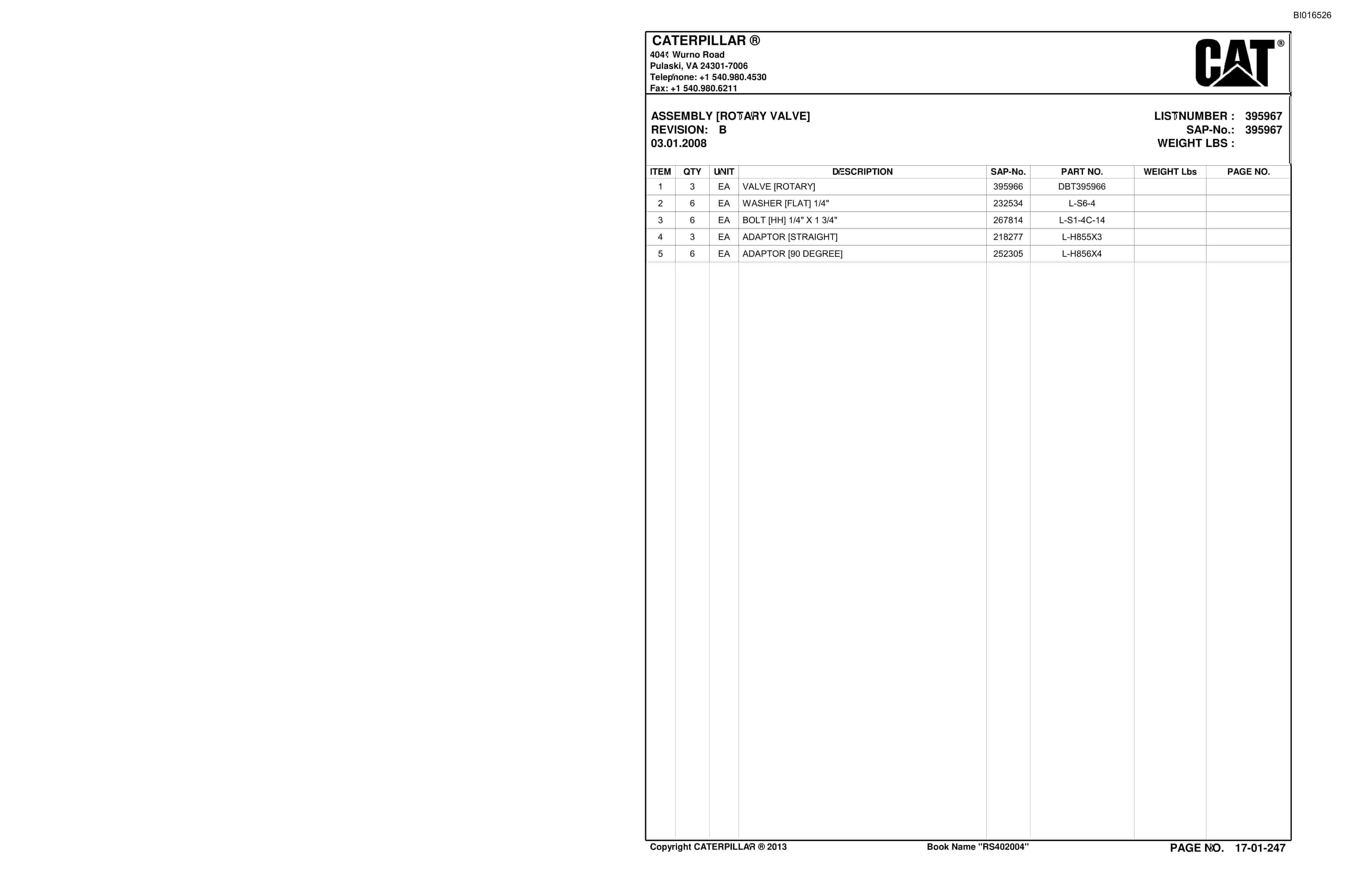 Bucyrus SH650 VHD Roof Support Carrier Parts Catalog BI016526-4