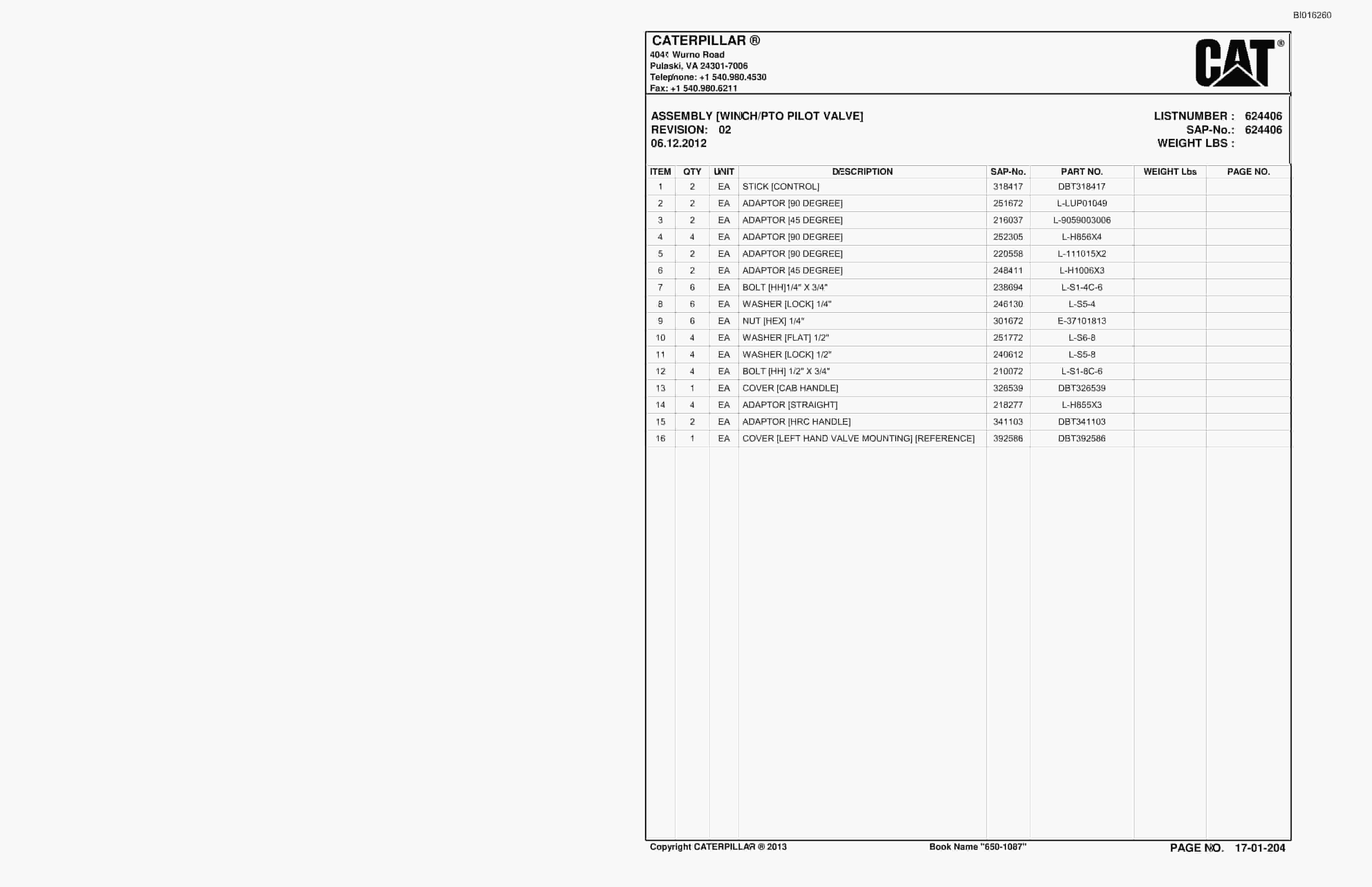 Bucyrus SH650D Roof Support Carriers Parts Catalog BI016260-2