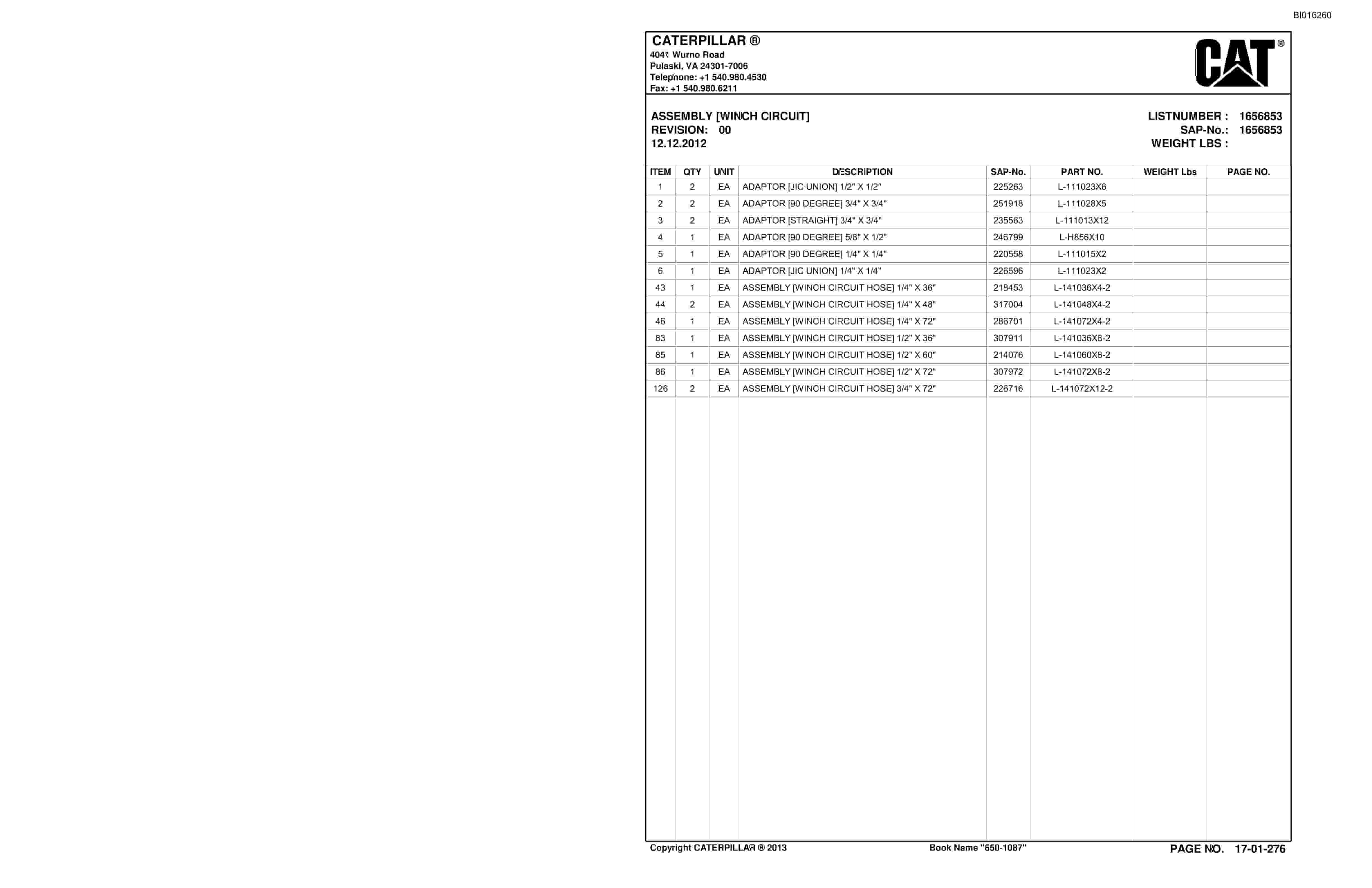 Bucyrus SH650D Roof Support Carriers Parts Catalog BI016260-5
