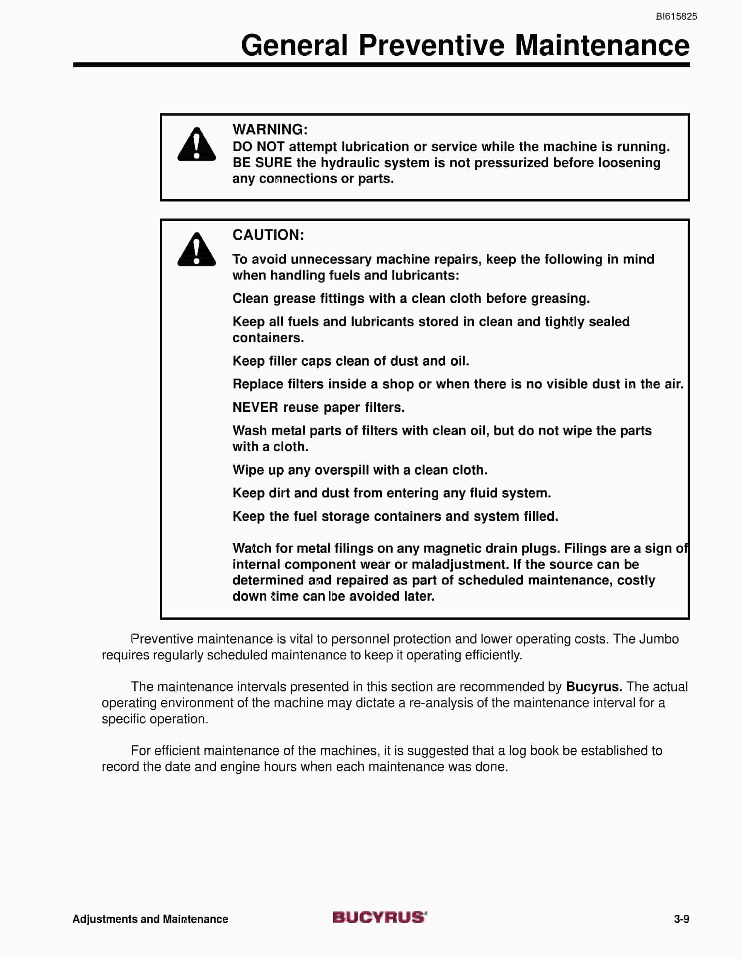 Bucyrus Shaft Jumbo Two Boom Air Jumbo Technical Manual BI615825-5