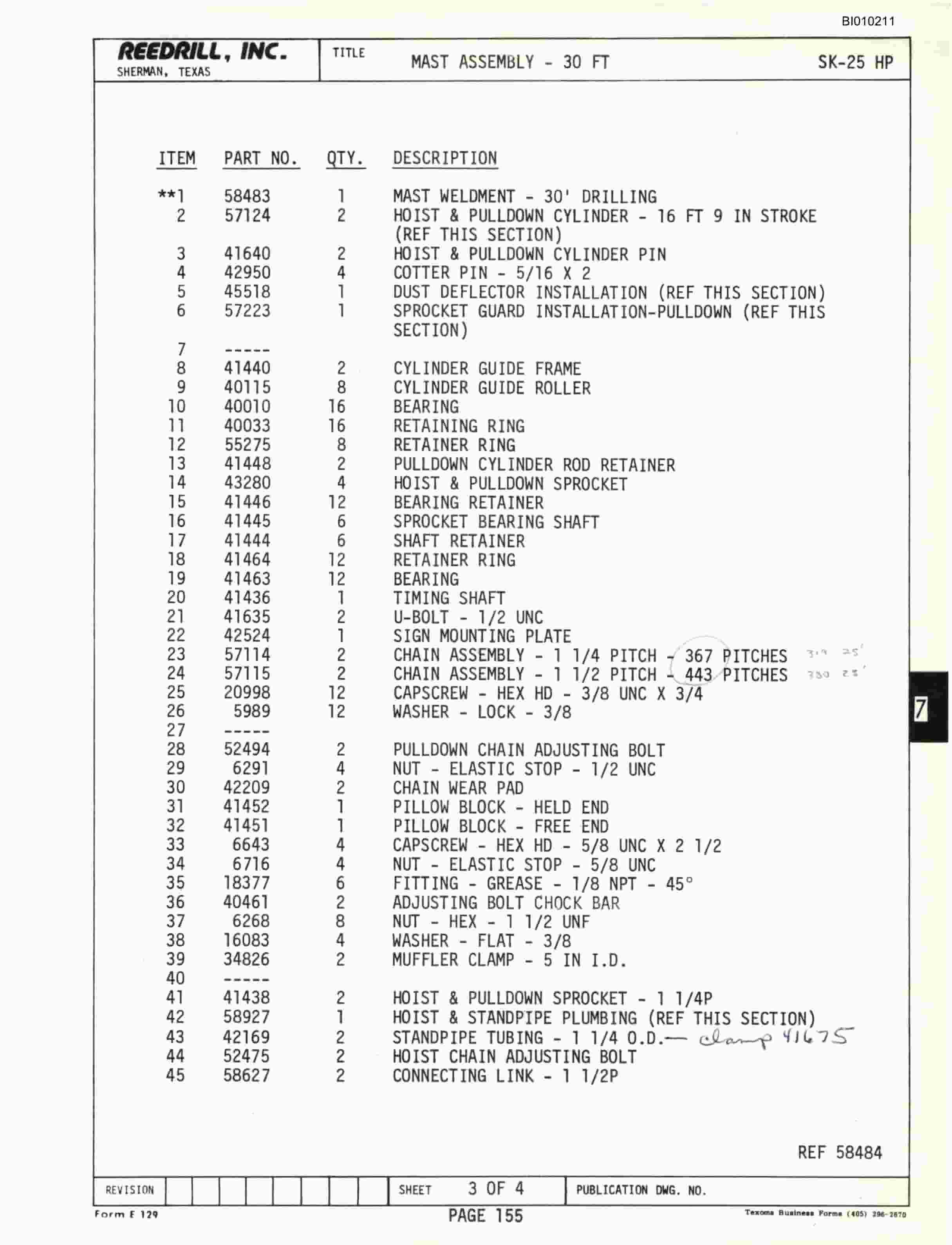 Bucyrus SK-25 HP Parts Catalog BI010211-2