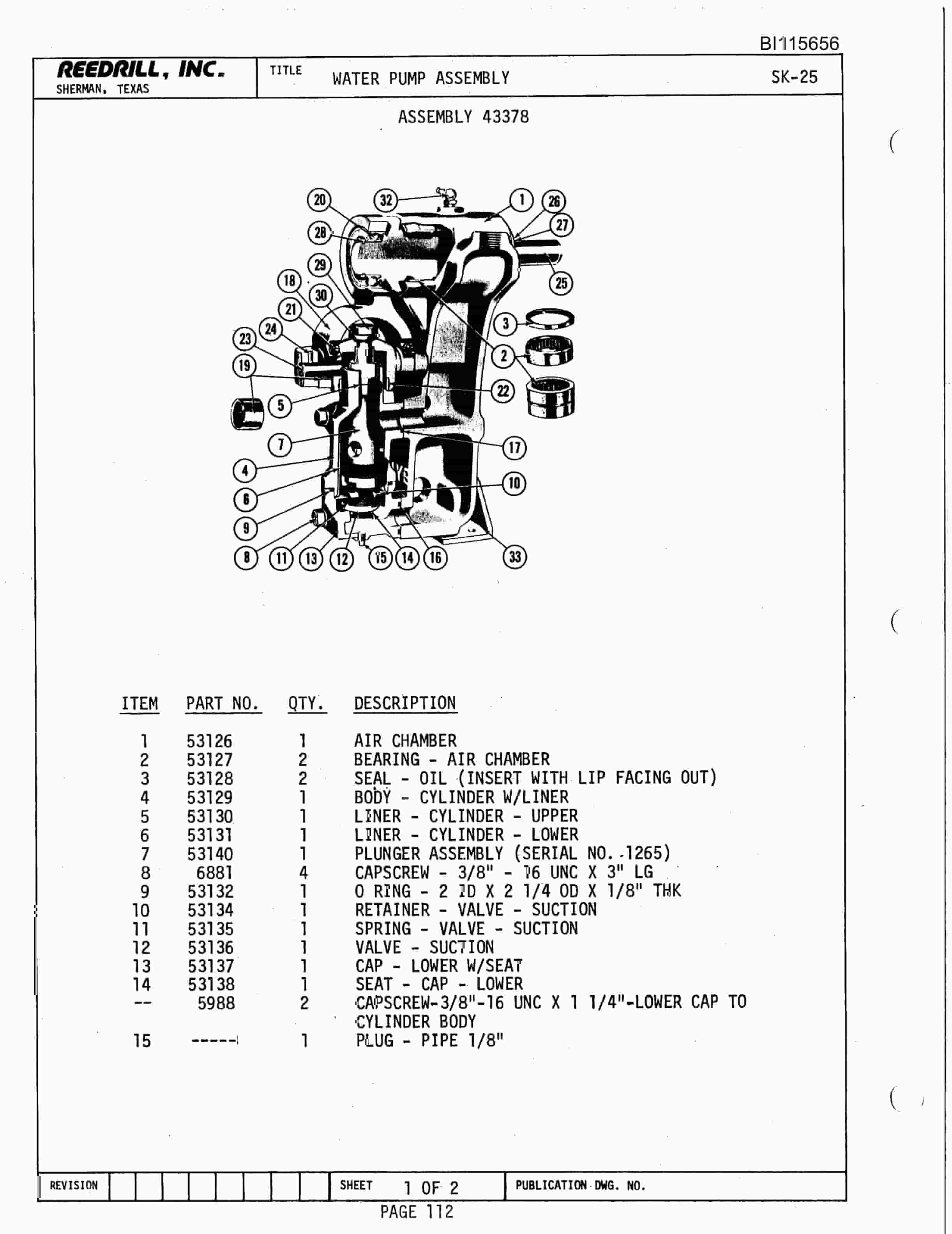 Bucyrus SK-25 Parts Catalog BI115656-2