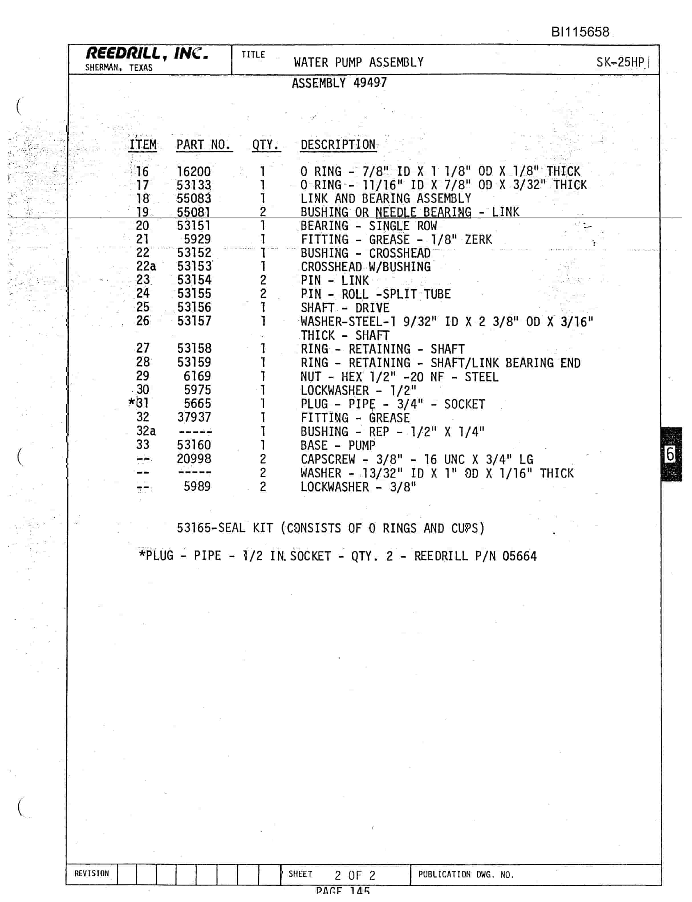 Bucyrus SK-25HP Parts Catalog BI115658-2
