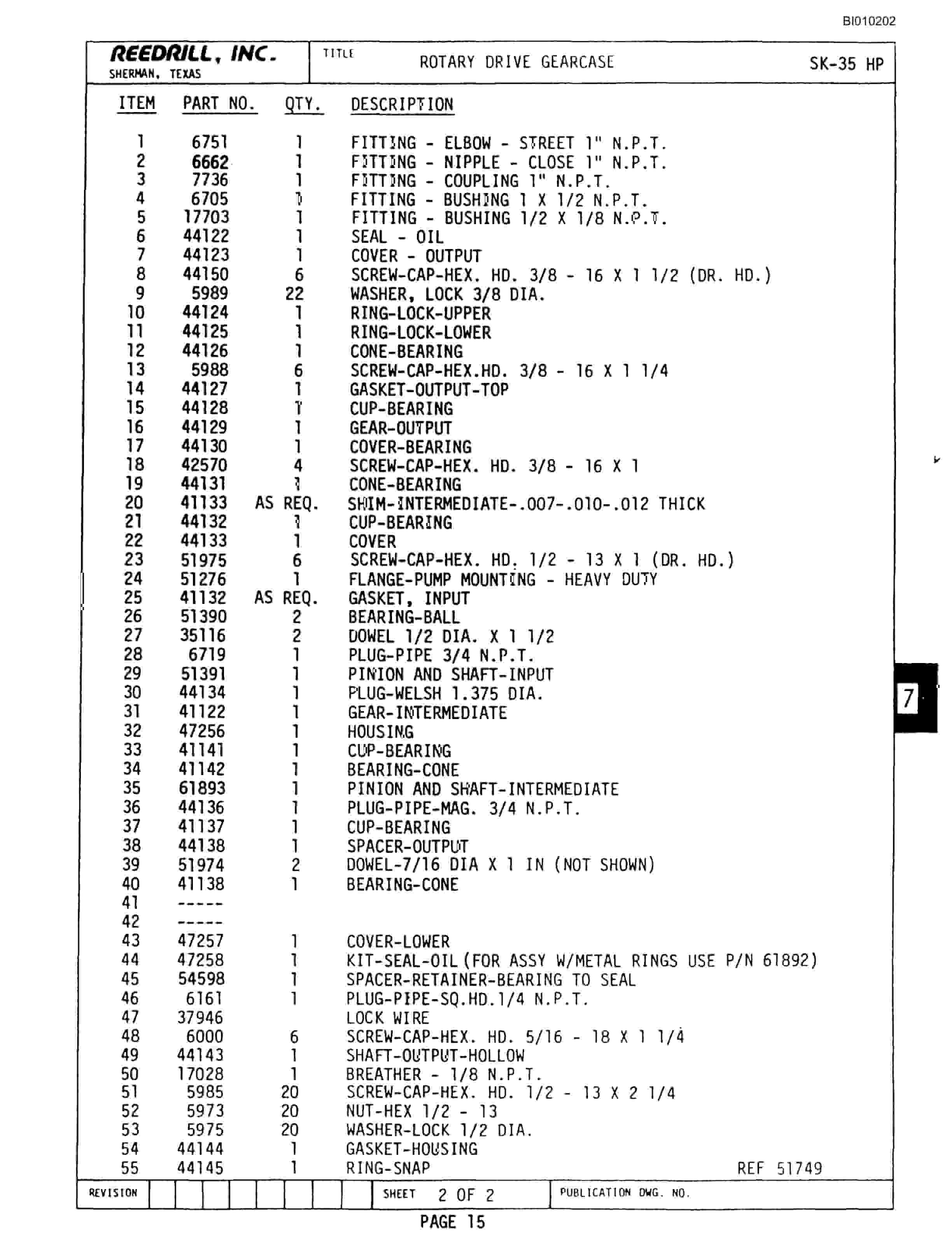 Bucyrus SK-35 High Pressure Parts Catalog BI010202-3