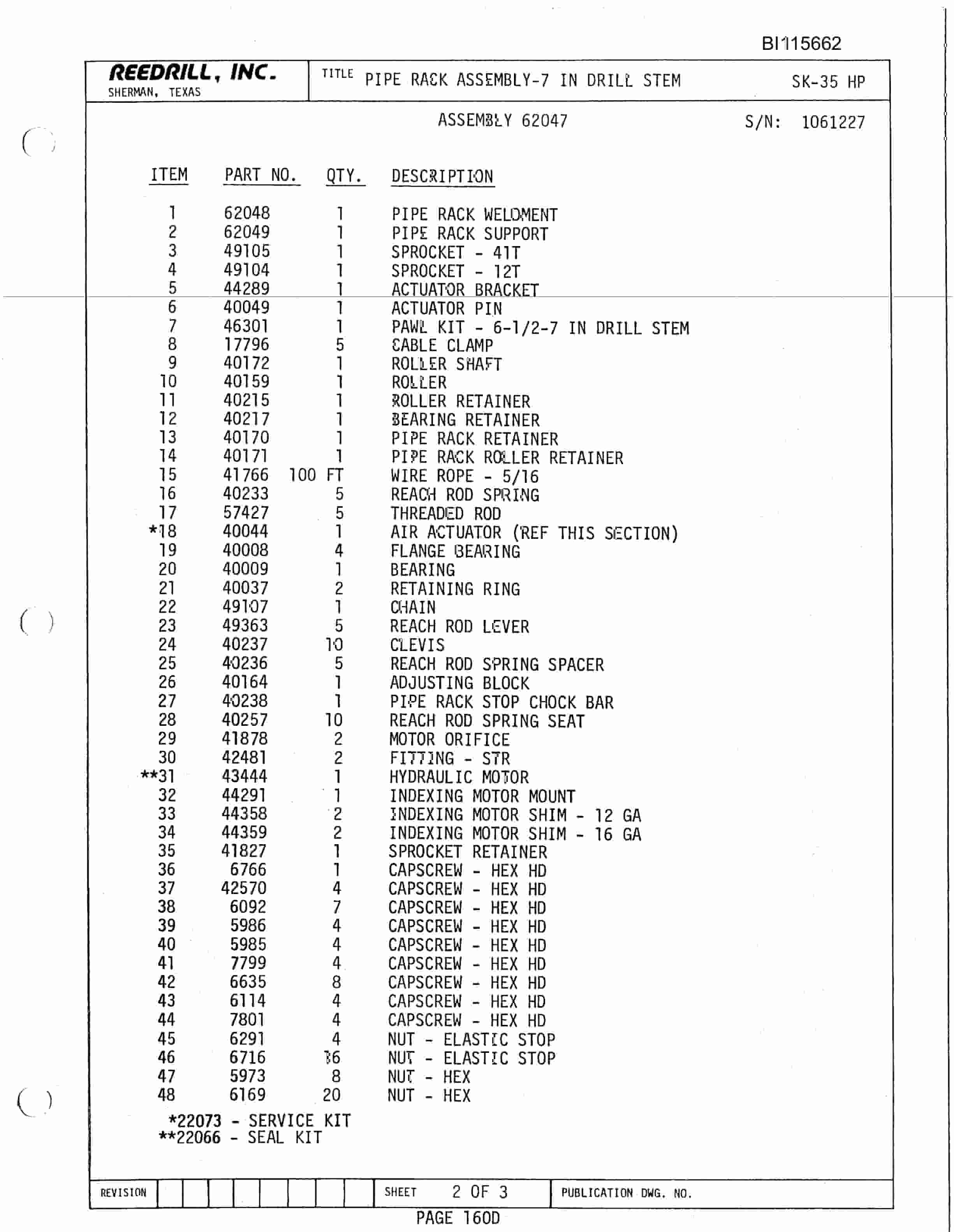 Bucyrus SK-35 High Pressure Parts Catalog BI115662-5