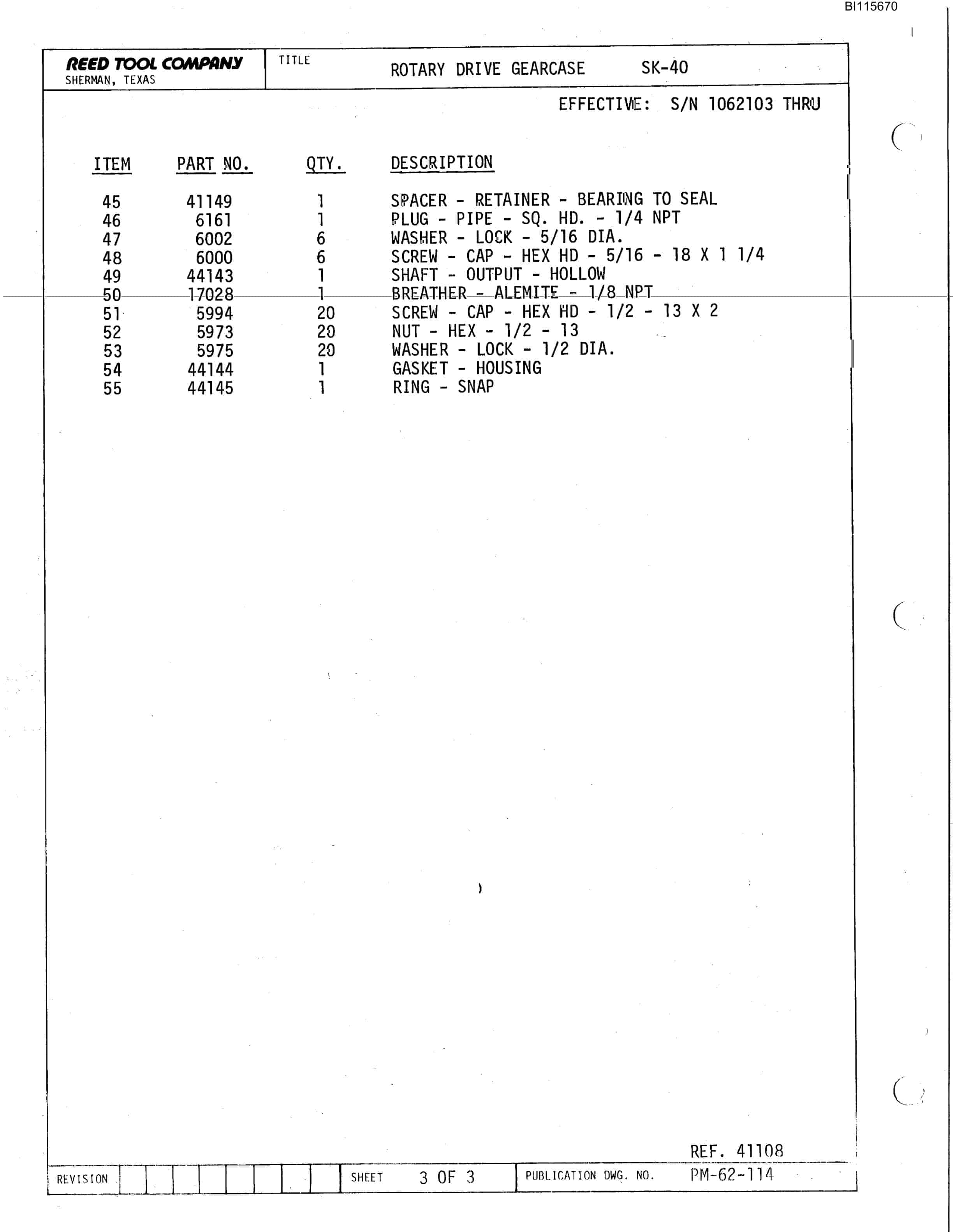 Bucyrus SK-40 Parts Catalog BI115670-5