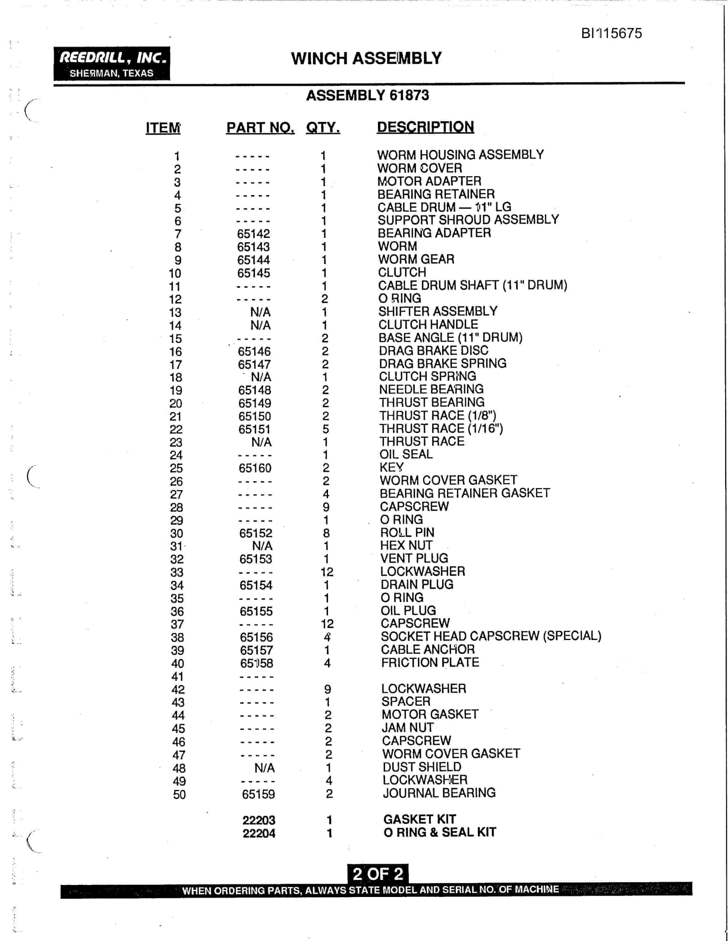 Bucyrus SK-45i Parts Catalog BI115675-3