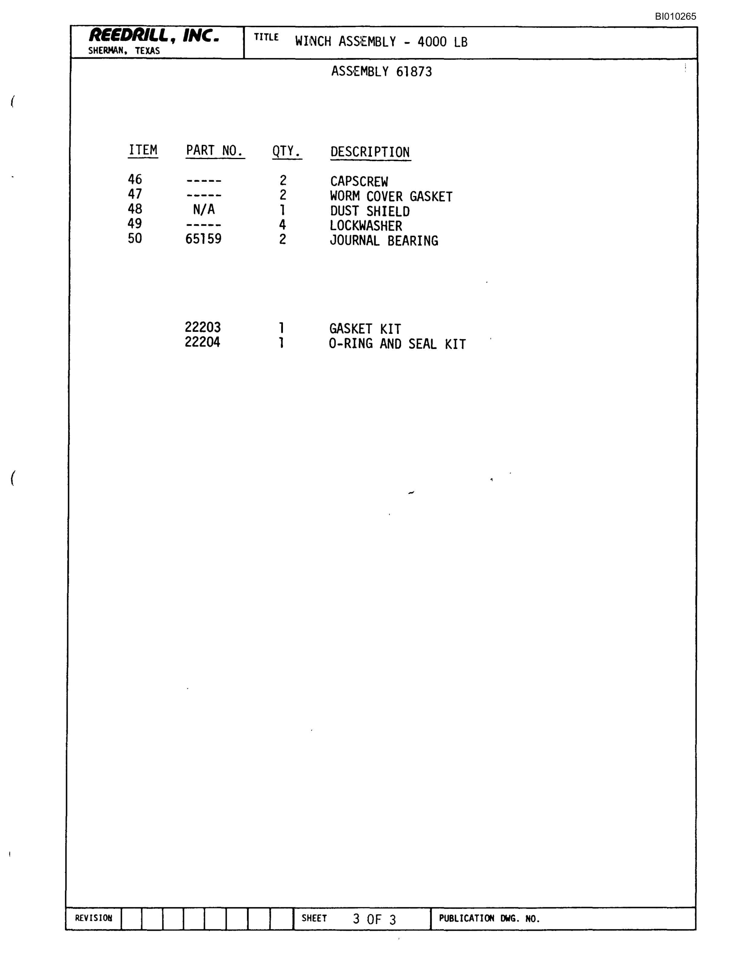 Bucyrus SK-50C Parts Catalog BI010265-3