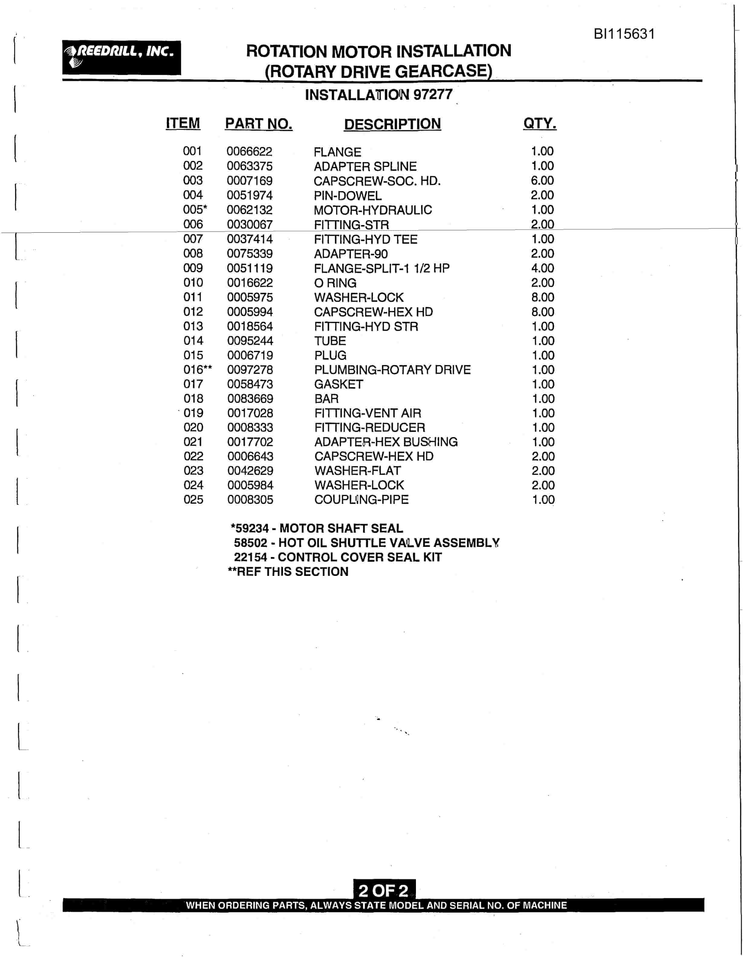 Bucyrus SK-50i Parts Catalog BI115631-2
