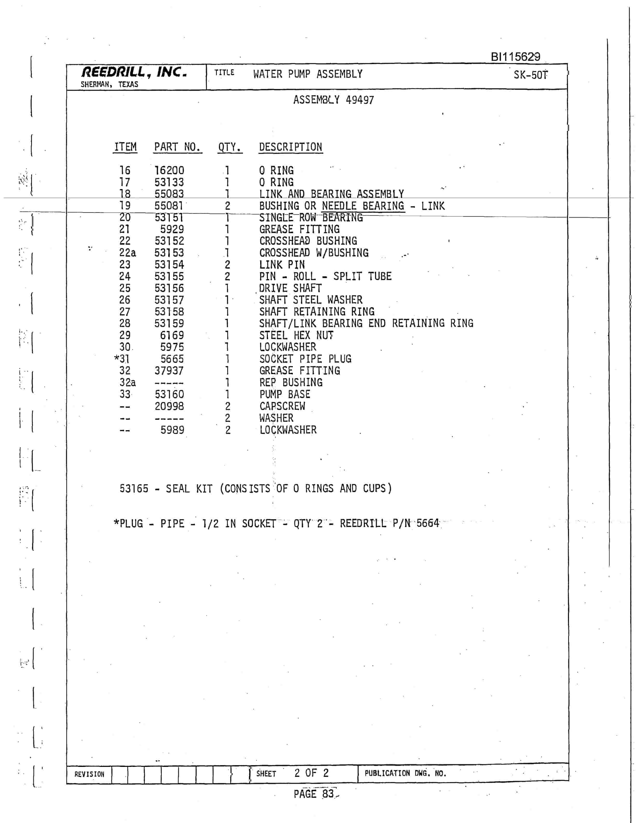 Bucyrus SK-50T Parts Catalog BI115629-2