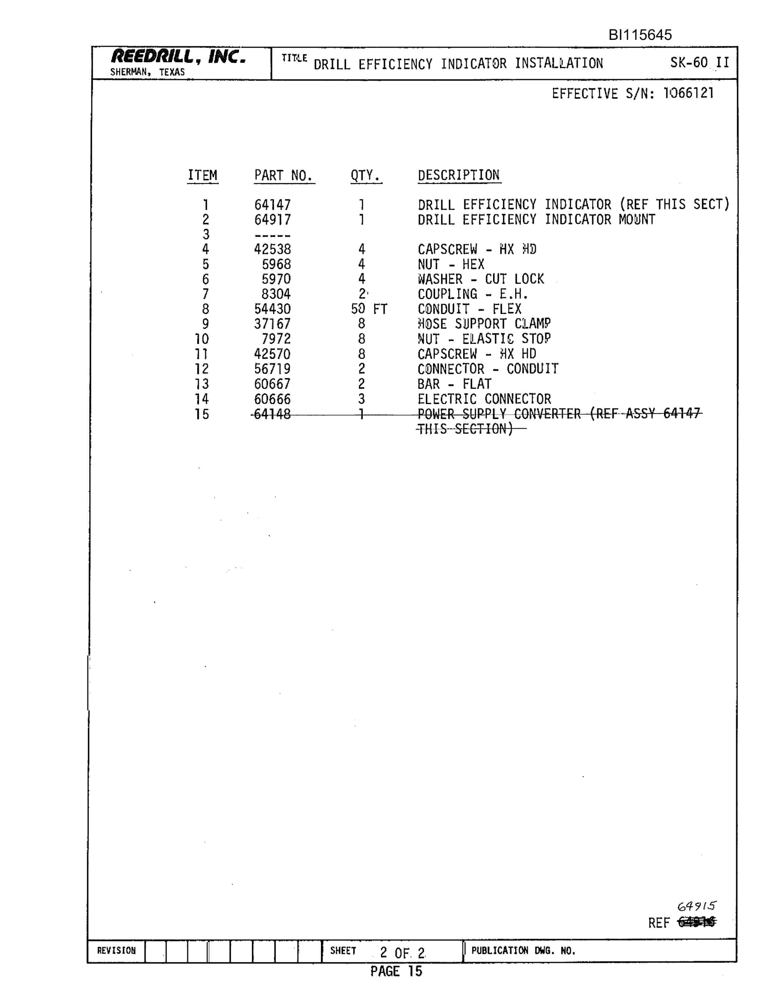 Bucyrus SK-70 Electric Parts Catalog BI115645-5