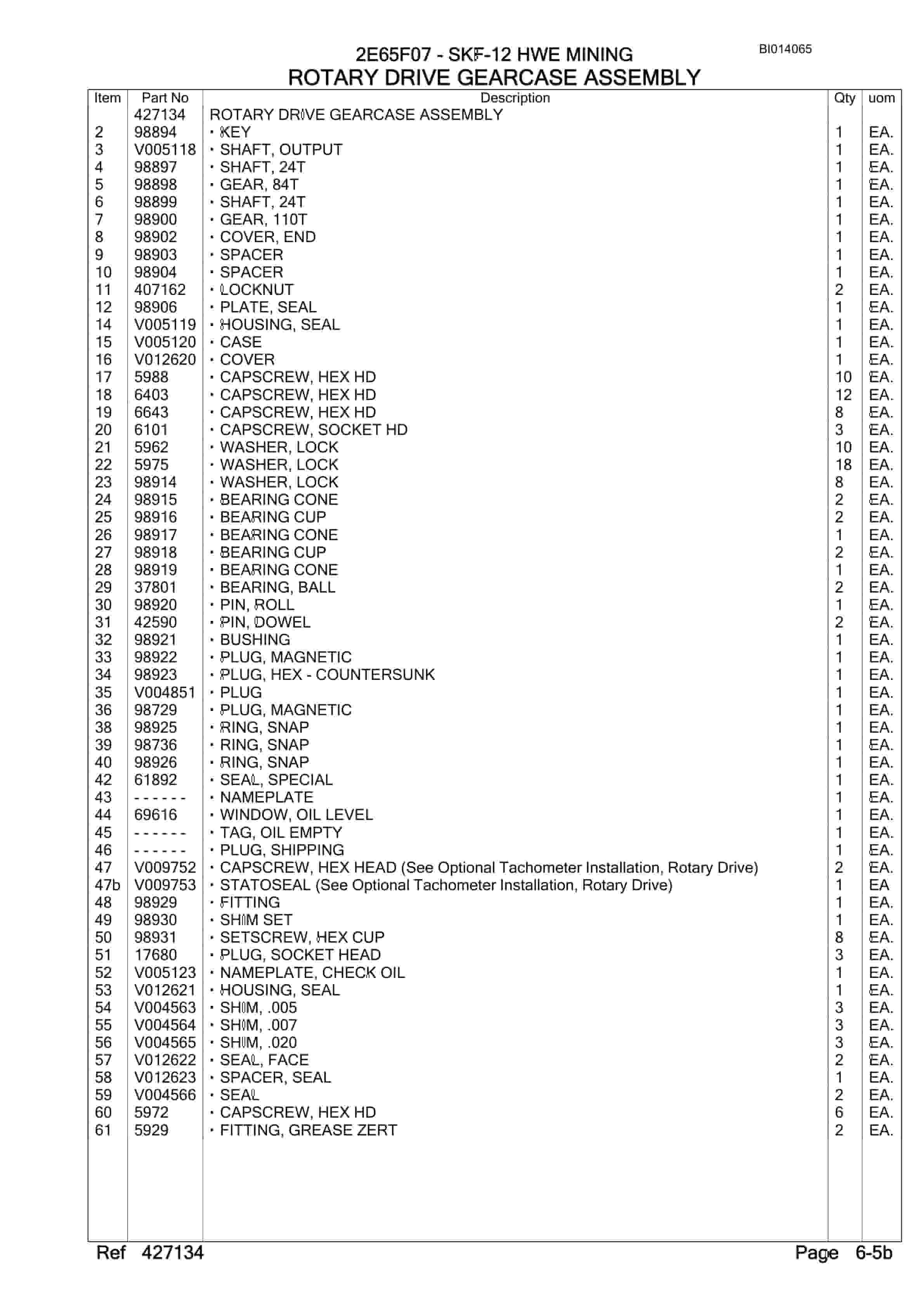 Bucyrus SKF-12 Infinity Blasthole Drill Parts Manual BI014065-2