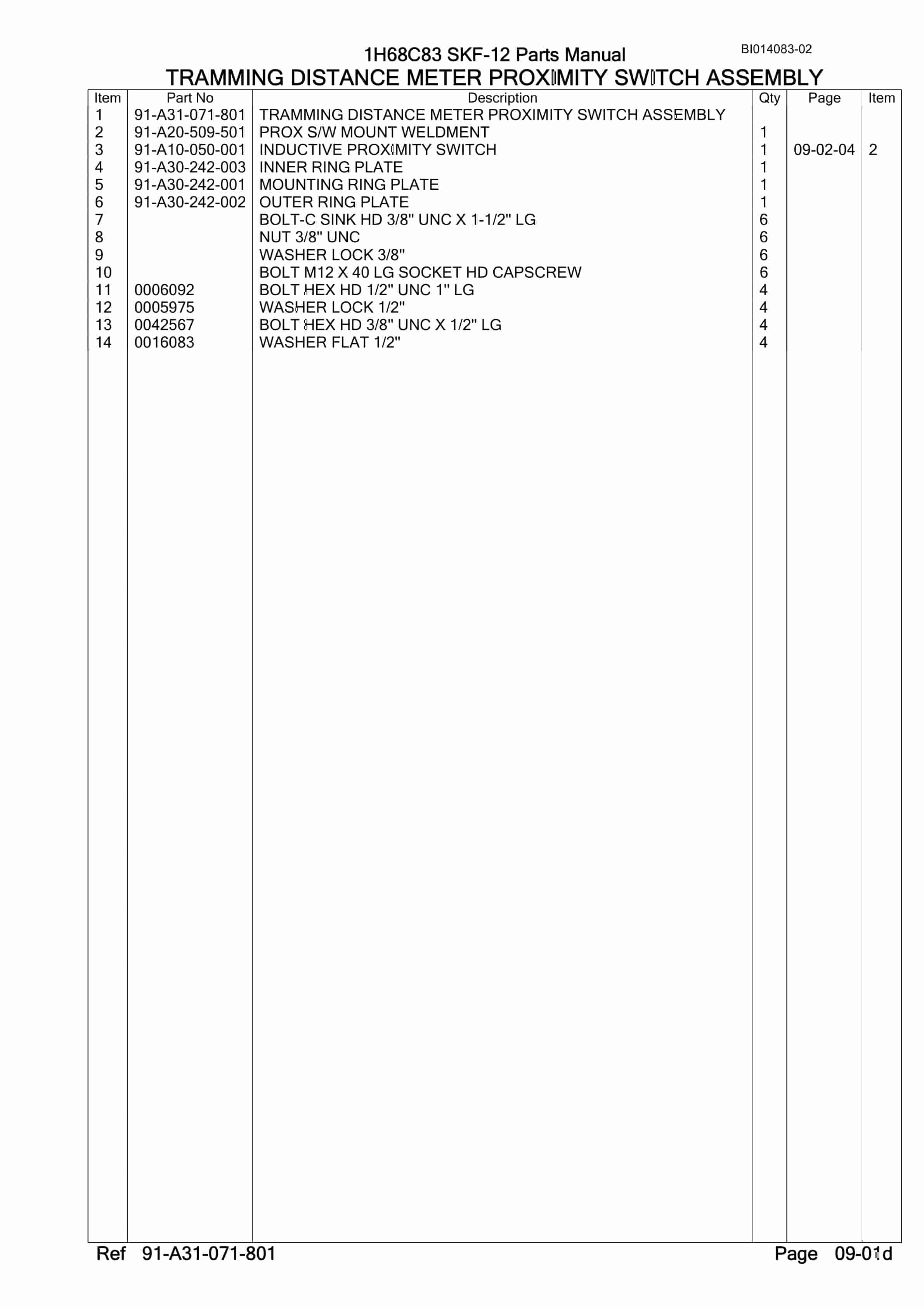 Bucyrus SKF-12 Infinity Blasthole Drill Parts Manual BI014083-02-4