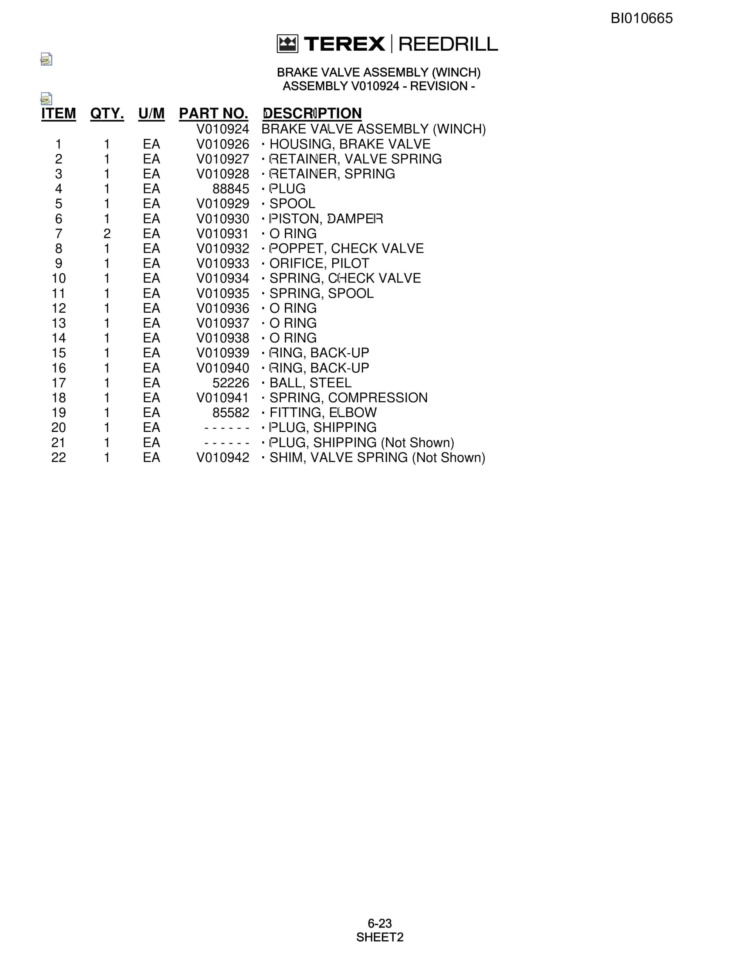 Bucyrus SKF Infinity Blasthole Drill Parts Catalog BI010665-3