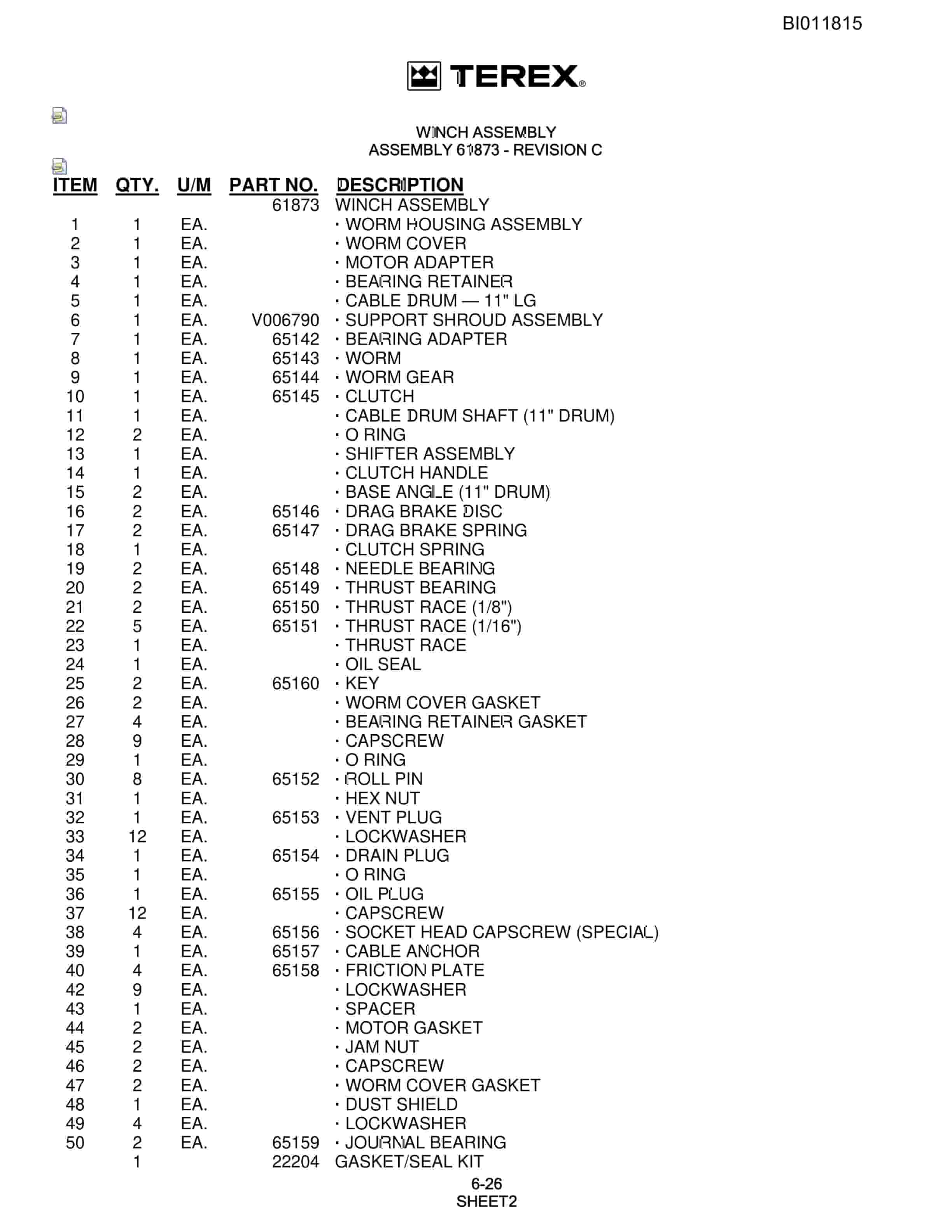 Bucyrus SKF Rotary Blasthole Drill Parts Catalog BI011815-3
